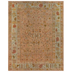 Tappeto Anatolian Oushak tessuto a mano in lana antica CIRCA 1880 con fiori rosa