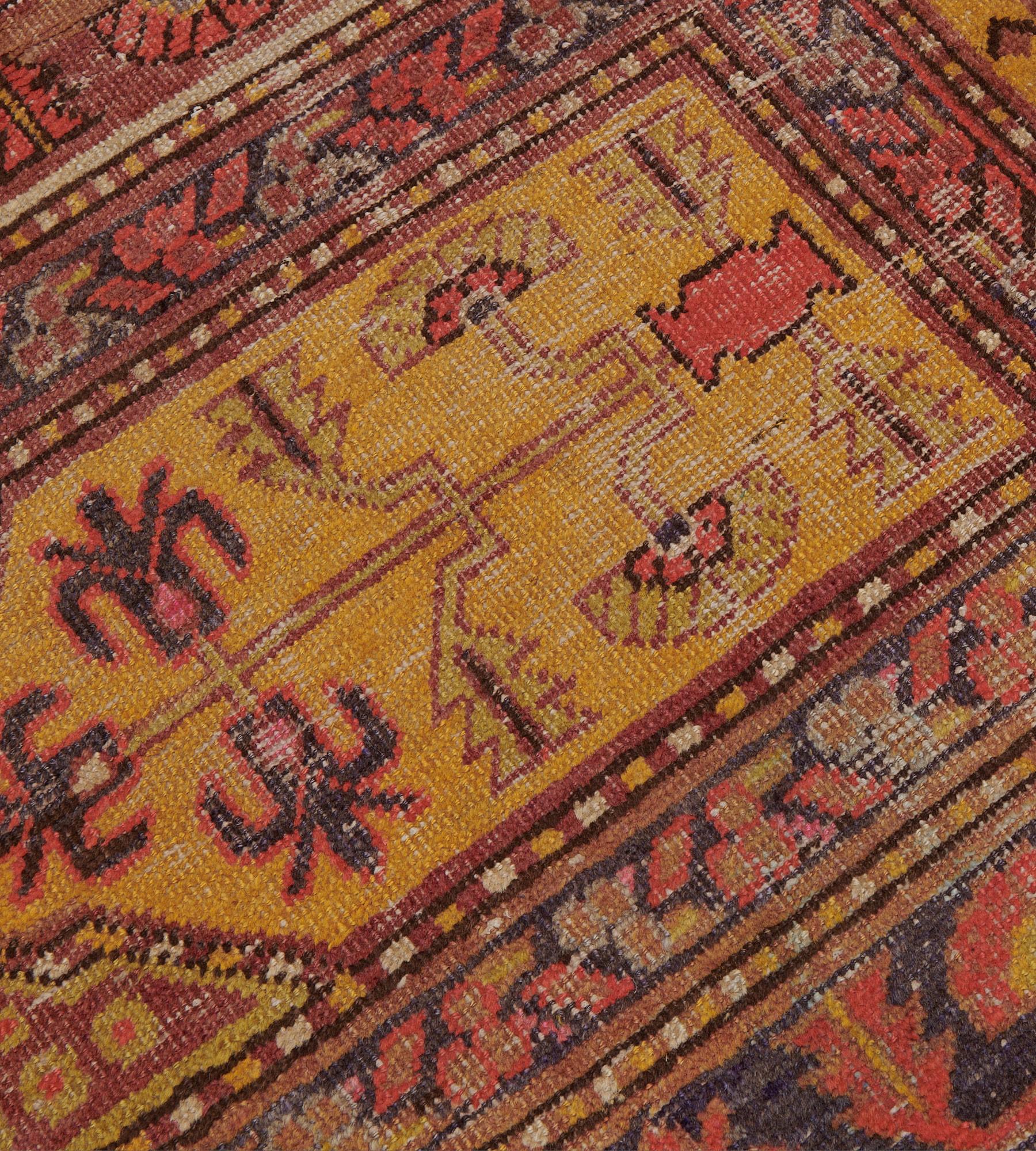 Hand-Knotted Hand-woven Wool Antique Circa-1900 Traditional Khotan Rug For Sale