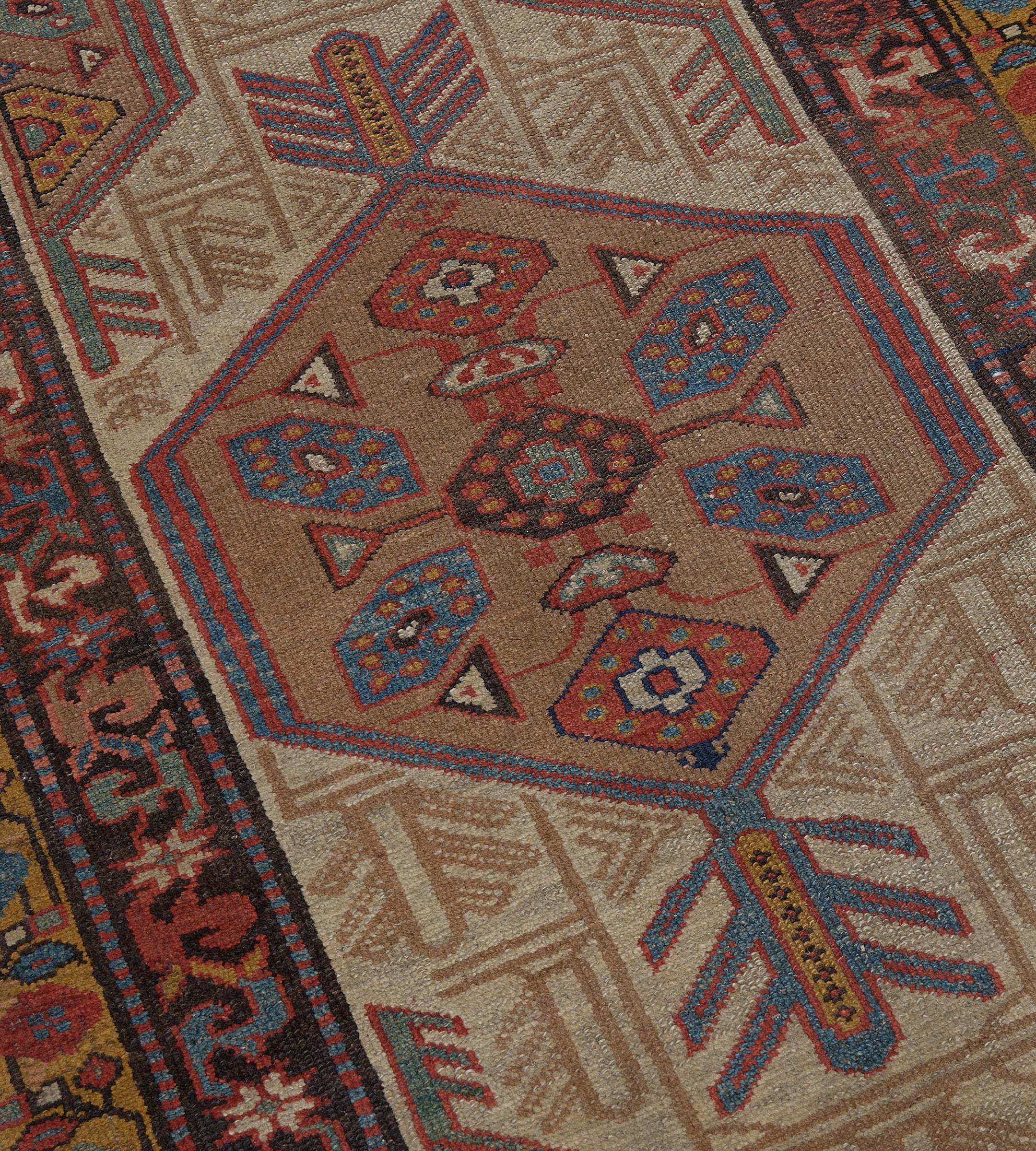 19th Century Hand-Woven Wool Antique Light-Brown Traditional Persian Serab Runner For Sale