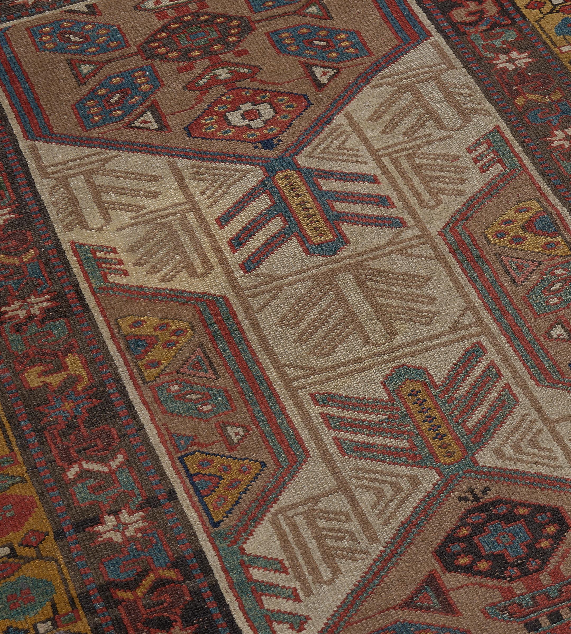 Hand-Woven Wool Antique Light-Brown Traditional Persian Serab Runner For Sale 1