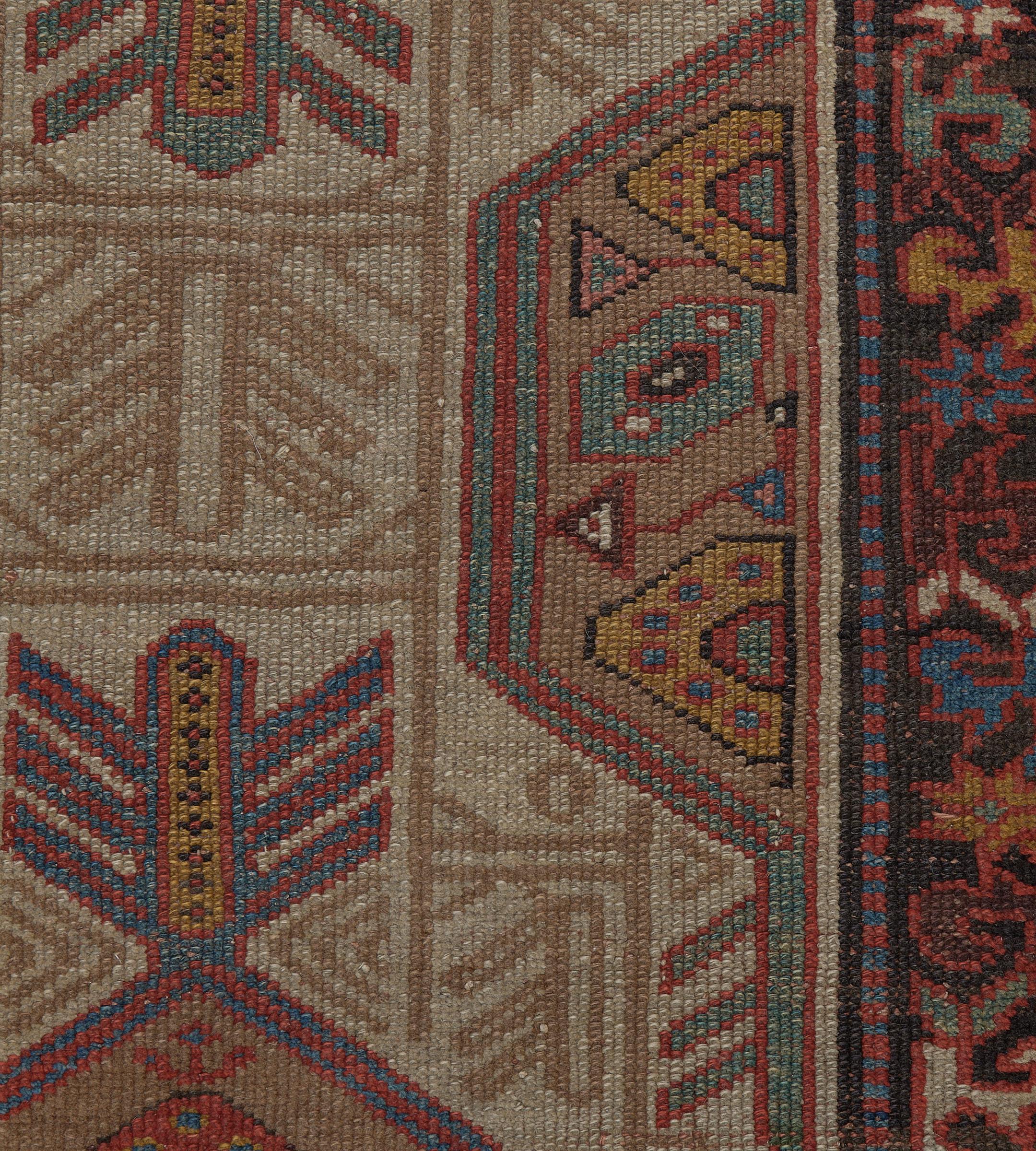 Hand-Woven Wool Antique Light-Brown Traditional Persian Serab Runner For Sale 2
