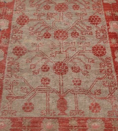 Hand-woven Wool Antique Red Pomegranate Floral Khotan Runner