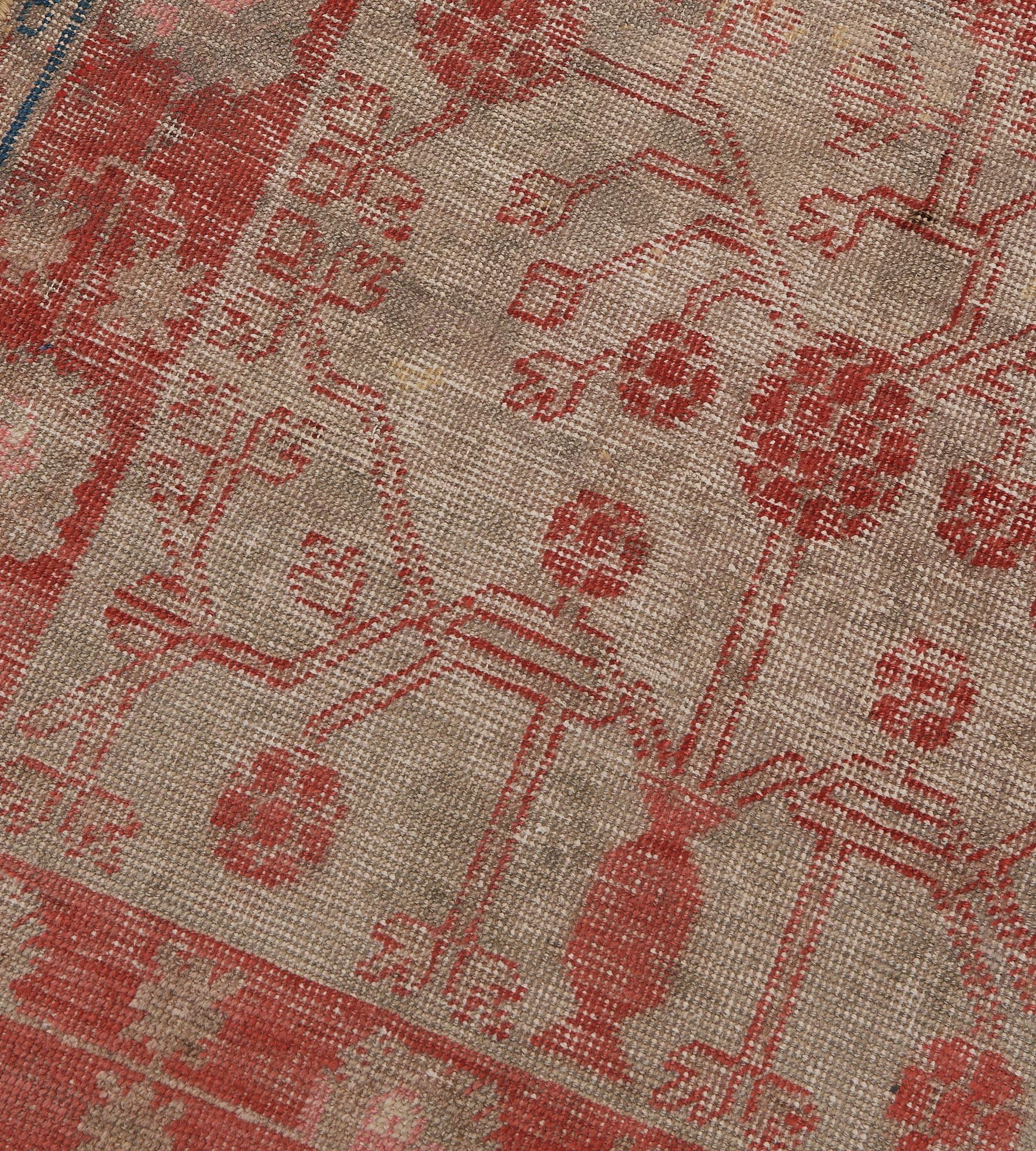 Hand-Woven Hand-woven Wool Antique Red Pomegranate Floral Khotan Runner For Sale