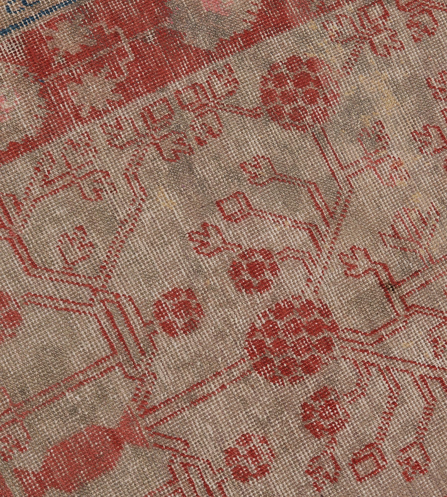 Hand-woven Wool Antique Red Pomegranate Floral Khotan Runner For Sale 1