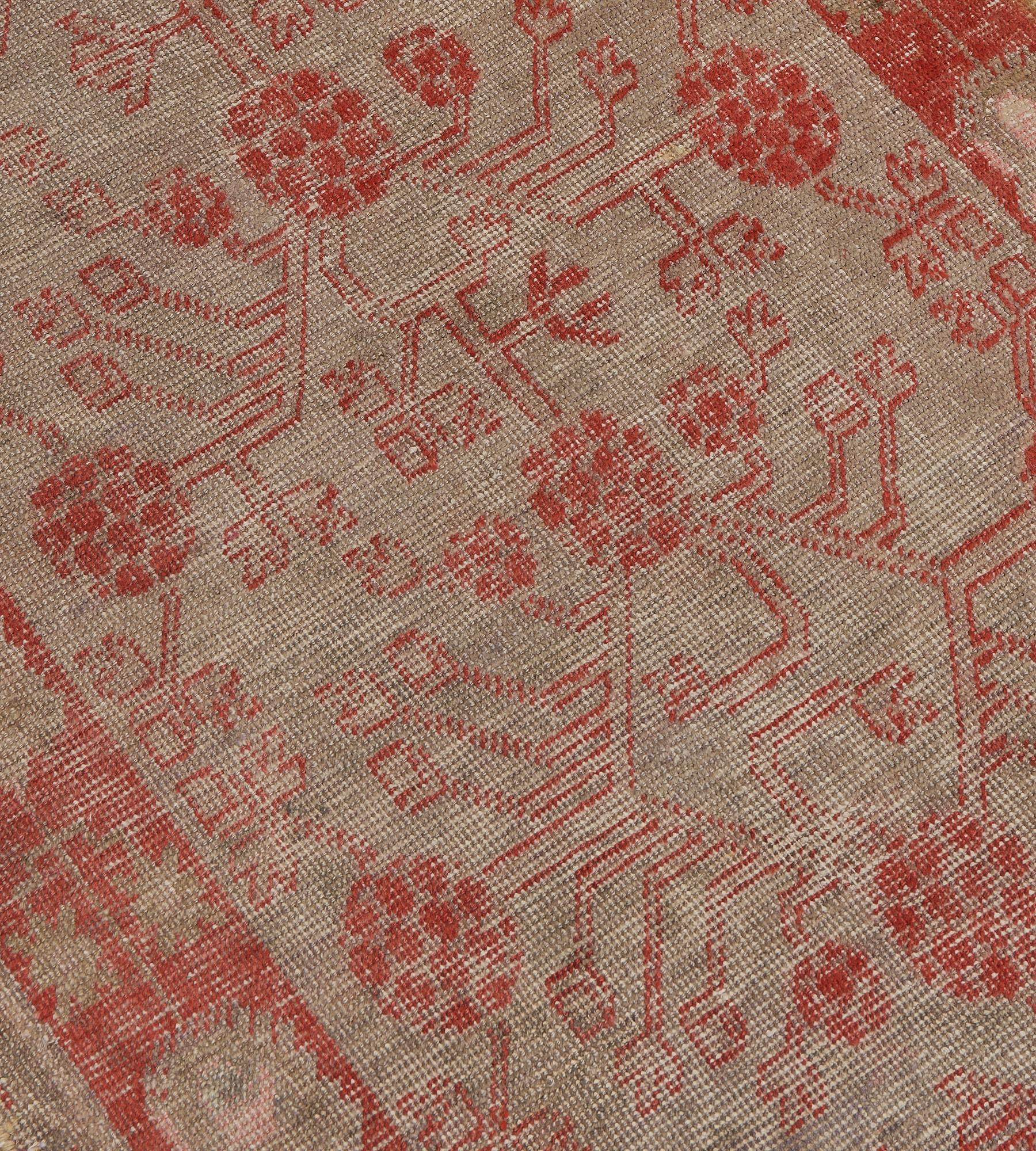 Hand-woven Wool Antique Red Pomegranate Floral Khotan Runner For Sale 3