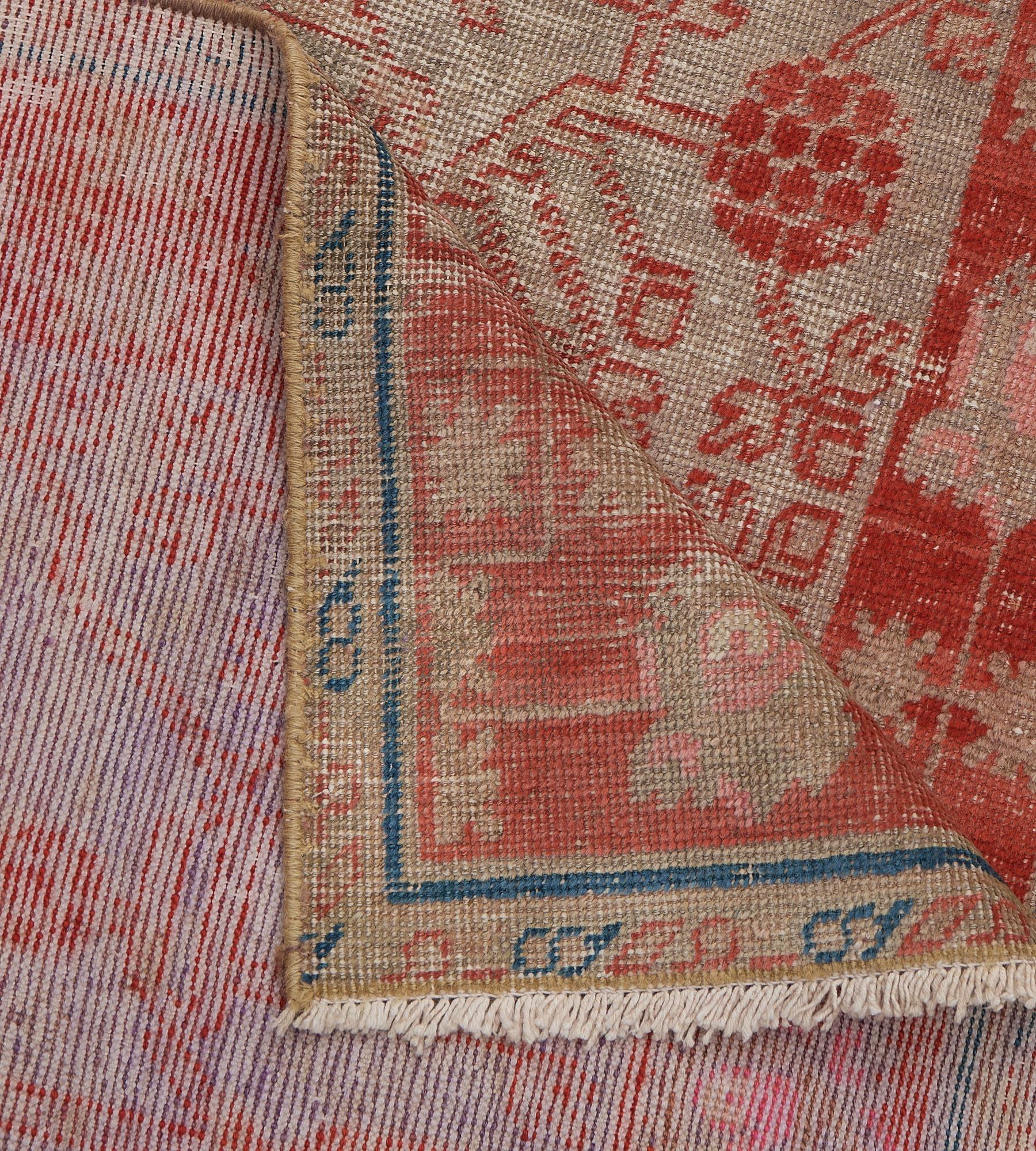 Hand-woven Wool Antique Red Pomegranate Floral Khotan Runner For Sale 4