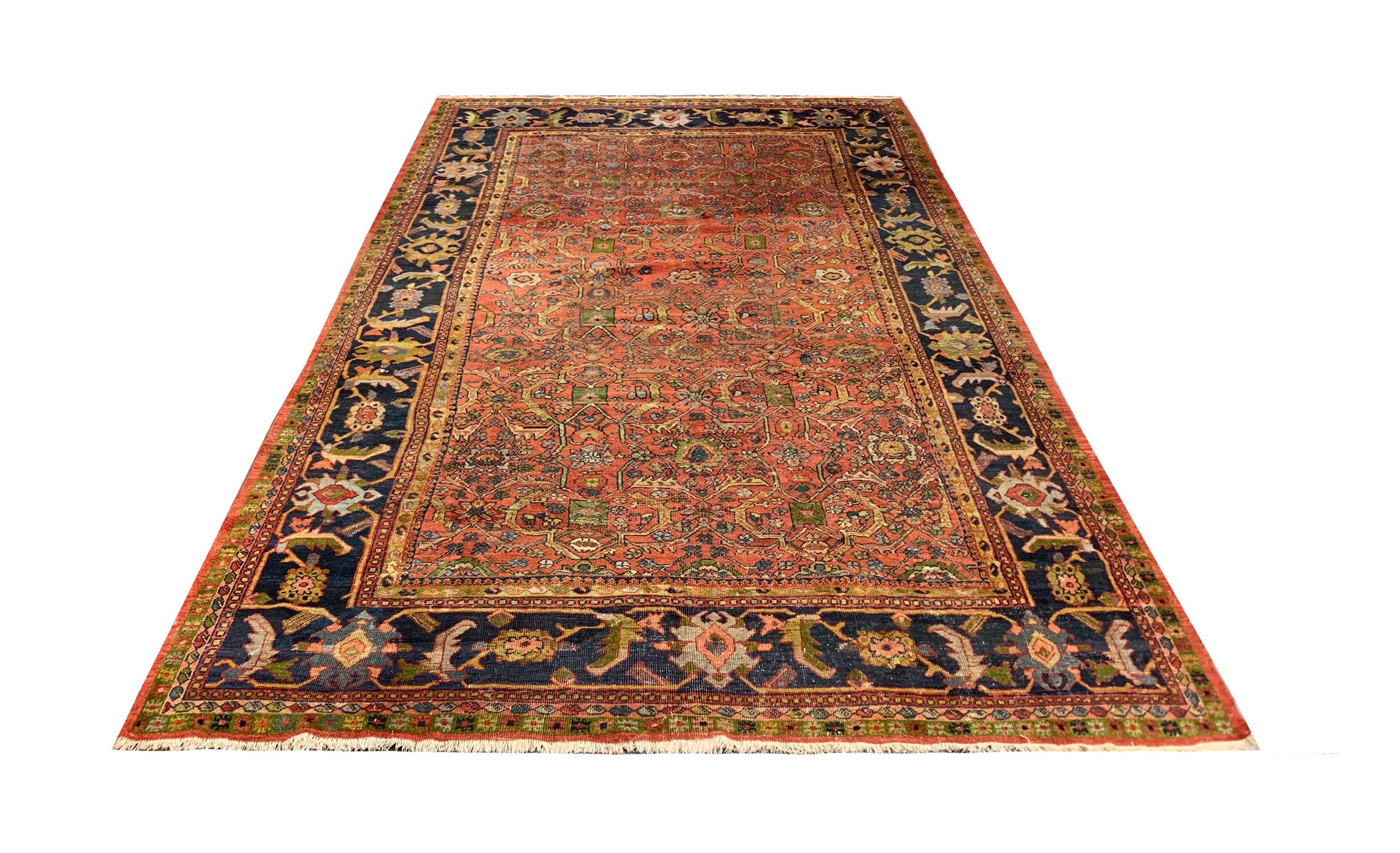 Handmade caucasian carpets are some of the most desirable among rustic rugs due to their decorative aesthetic with unique and spatial variations of all over designs and decorative borders. This piece was woven by hand and featured a symmetrical