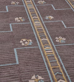 Hand-Woven Wool Brown Floral Swedish-Inspired Flatweave Rug