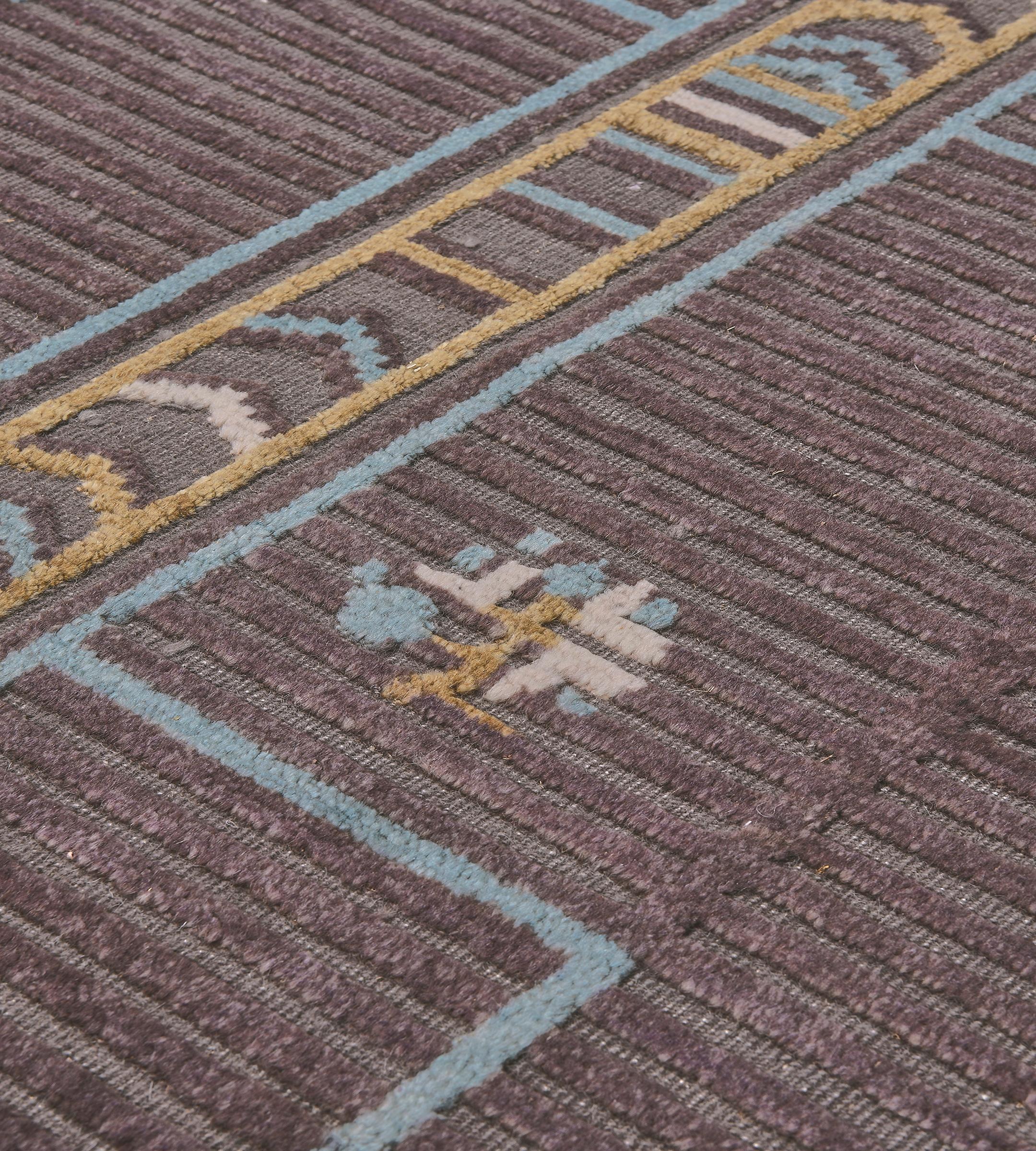 Indian Hand-Woven Wool Brown Floral Swedish-Inspired Flatweave Rug For Sale