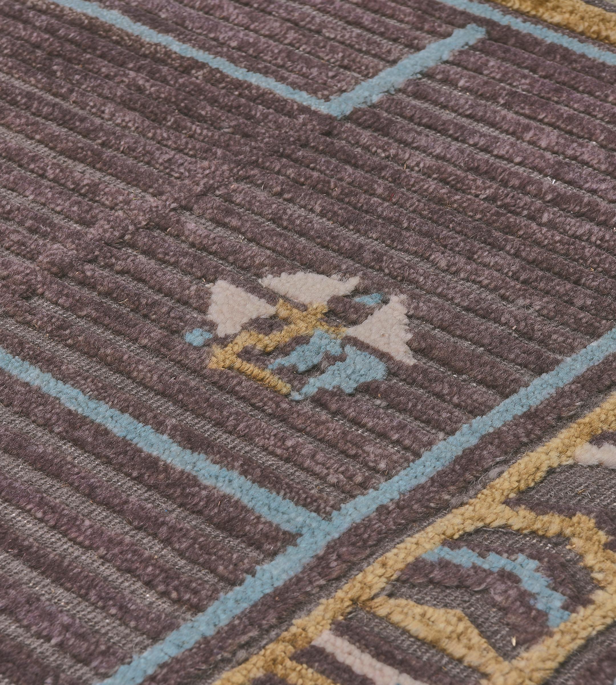 Hand-Woven Wool Brown Floral Swedish-Inspired Flatweave Rug In New Condition For Sale In West Hollywood, CA