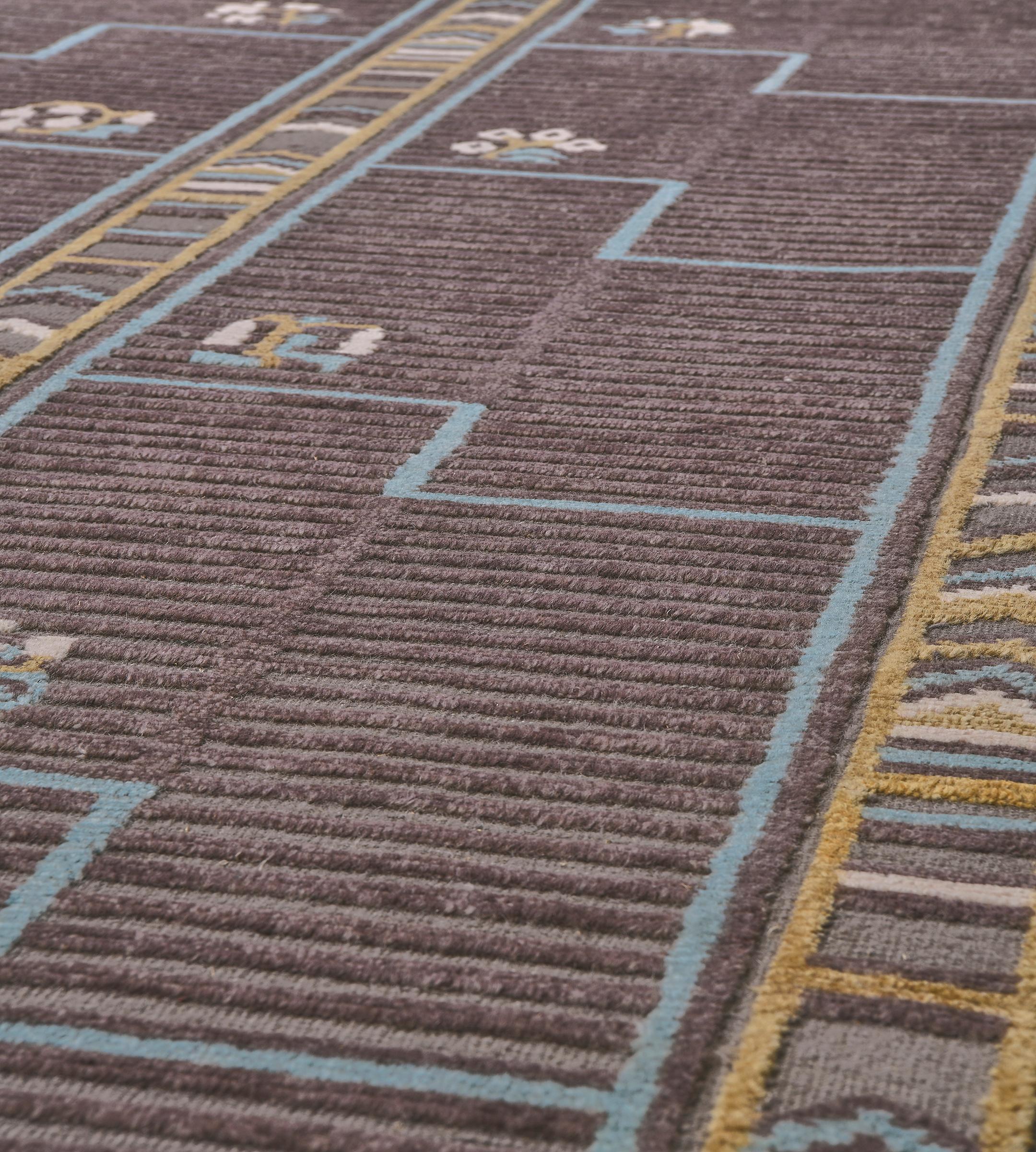 Hand-Woven Wool Brown Floral Swedish-Inspired Flatweave Rug For Sale 1