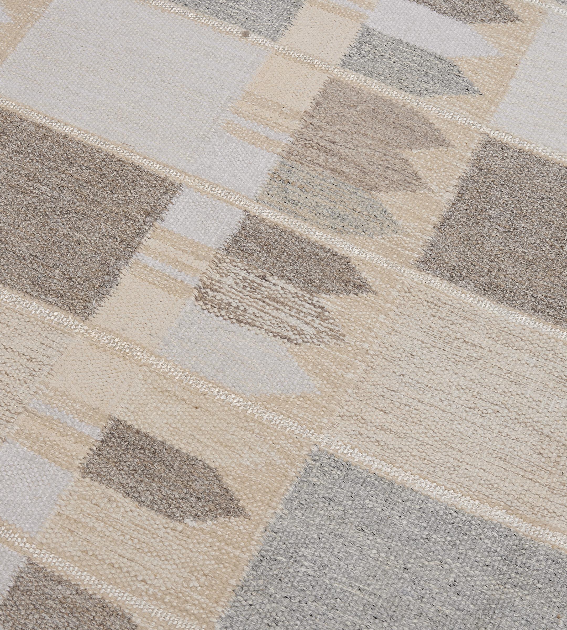 Hand-Woven Wool Contemporary Swedish-Inspired Flat-weave Rug 12'1