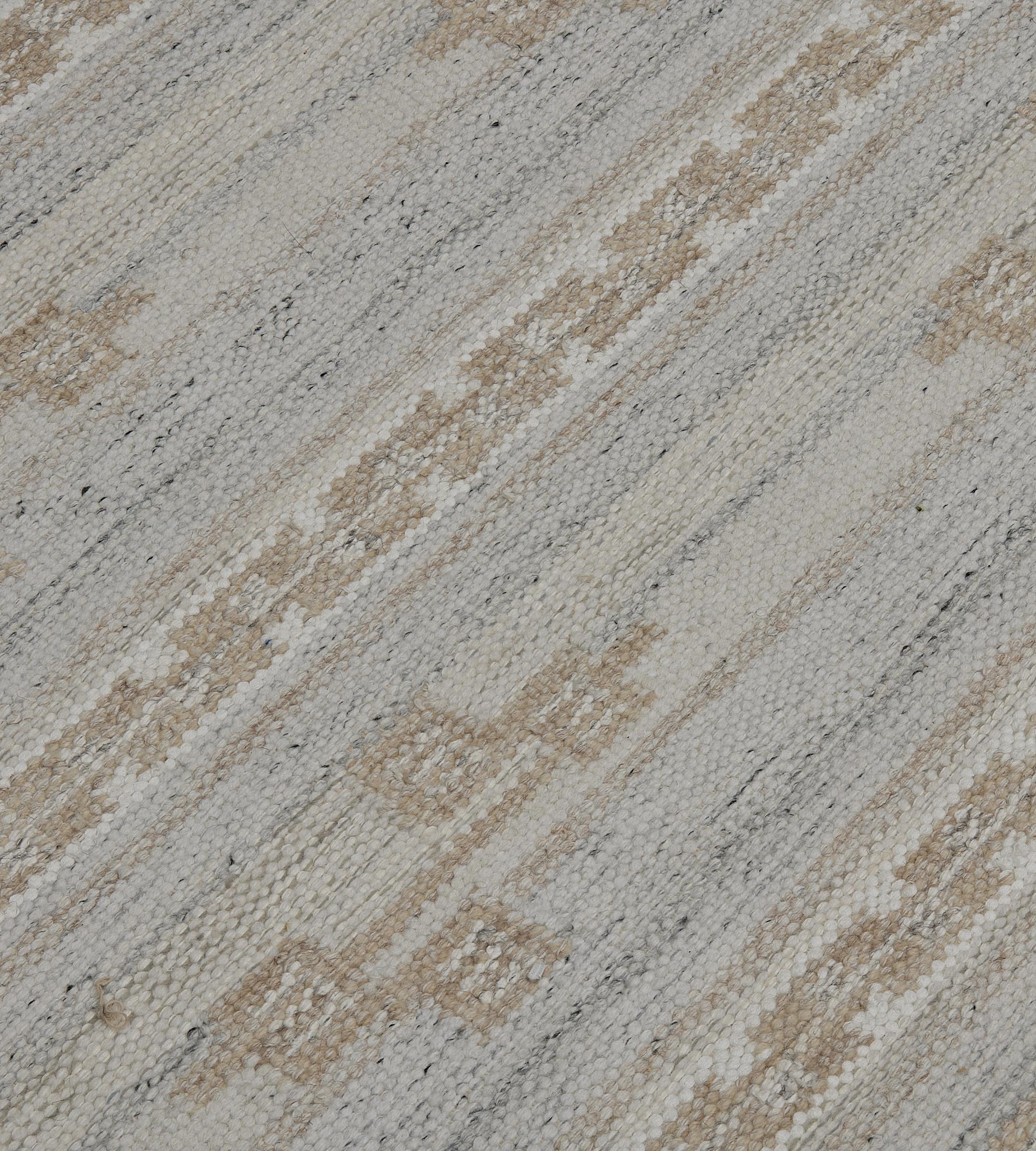Indian Hand-Woven Wool Contemporary Swedish-Inspired Rug 12'6