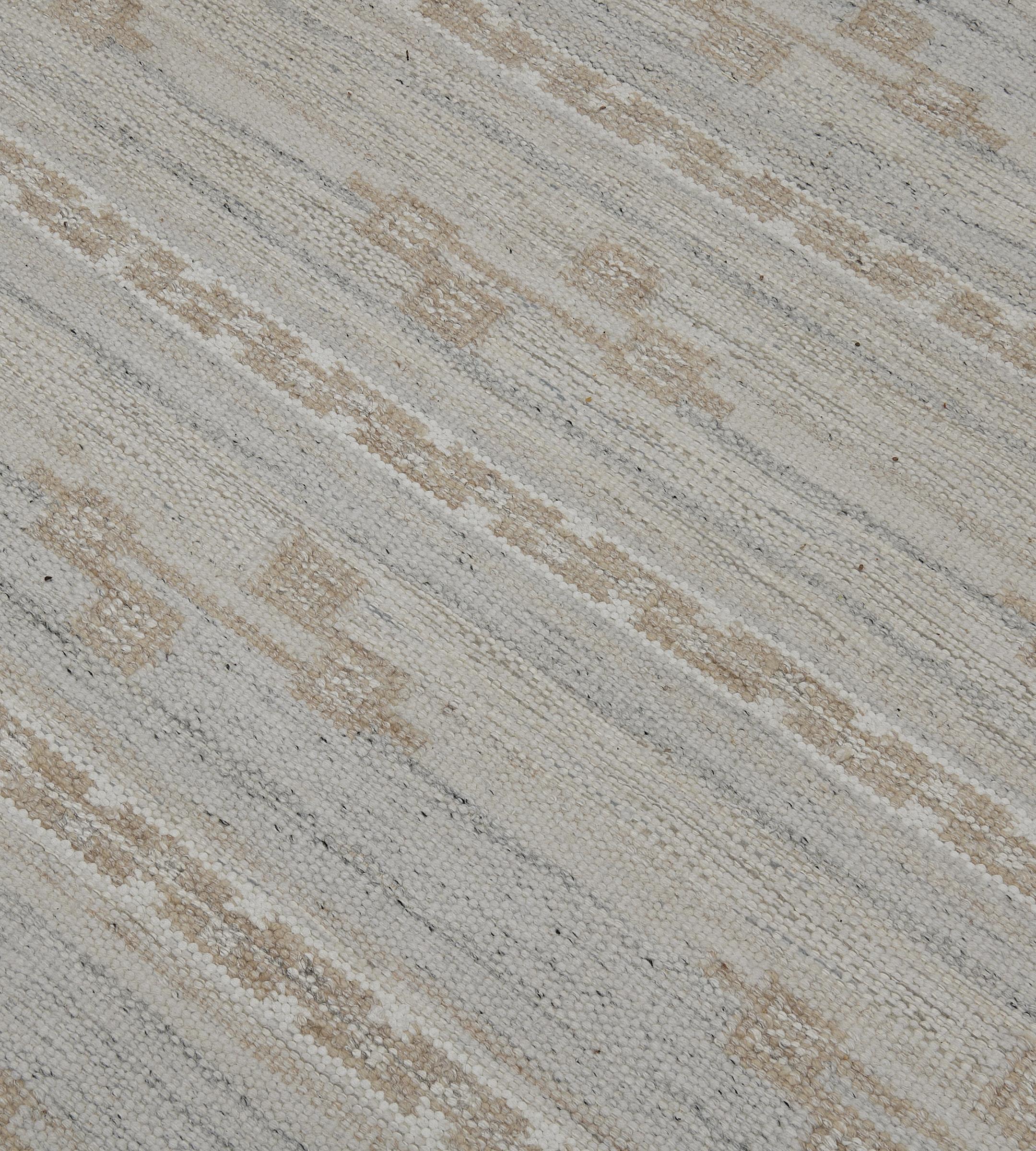 Hand-Knotted Hand-Woven Wool Contemporary Swedish-Inspired Rug 12'6