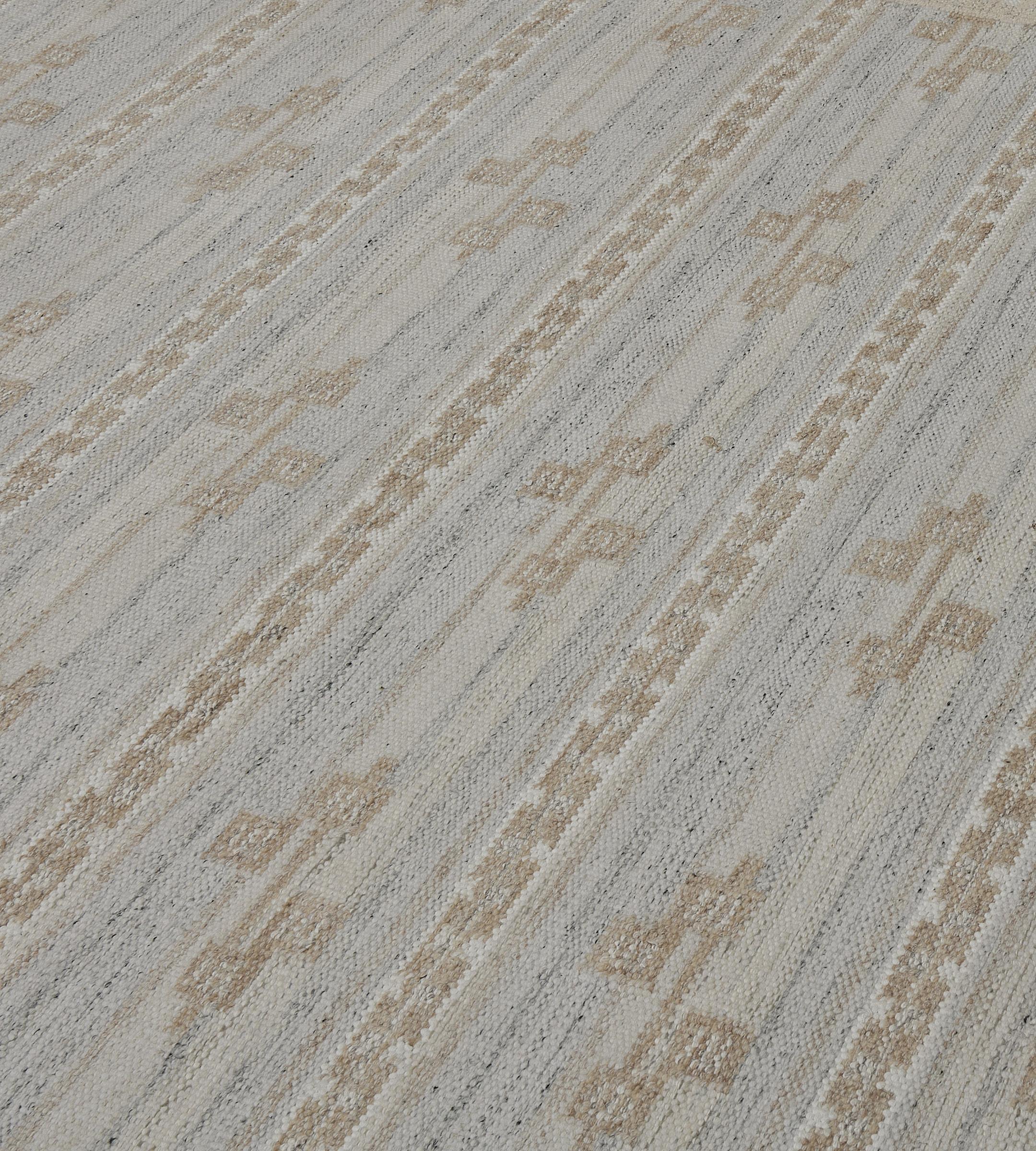 Hand-Woven Wool Contemporary Swedish-Inspired Rug 12'6