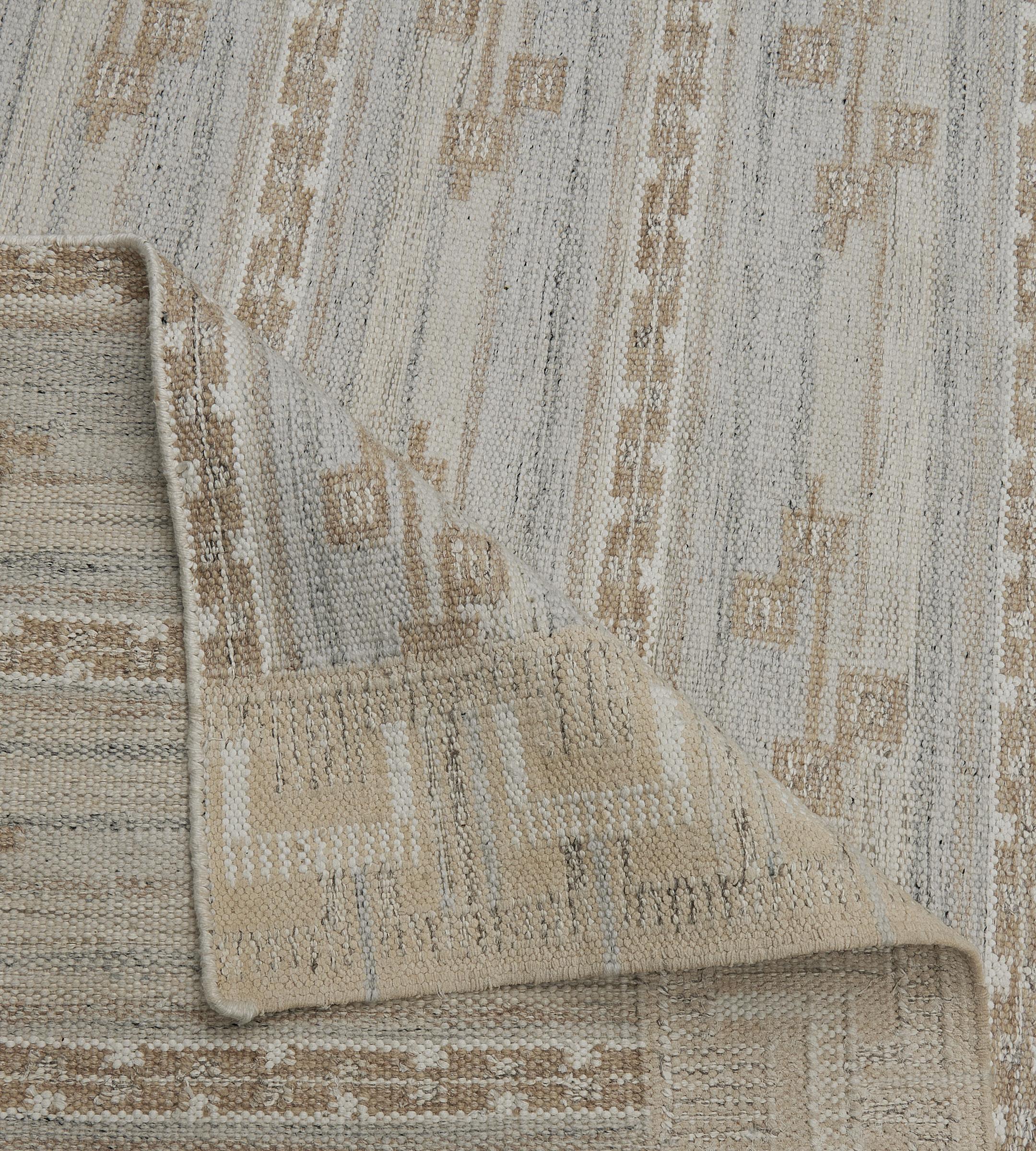 Hand-Woven Wool Contemporary Swedish-Inspired Rug 12'6