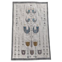 Tapiz de lana tejido a mano Pájaros y tulipanes estilizados - Monograma Eva Nemeth