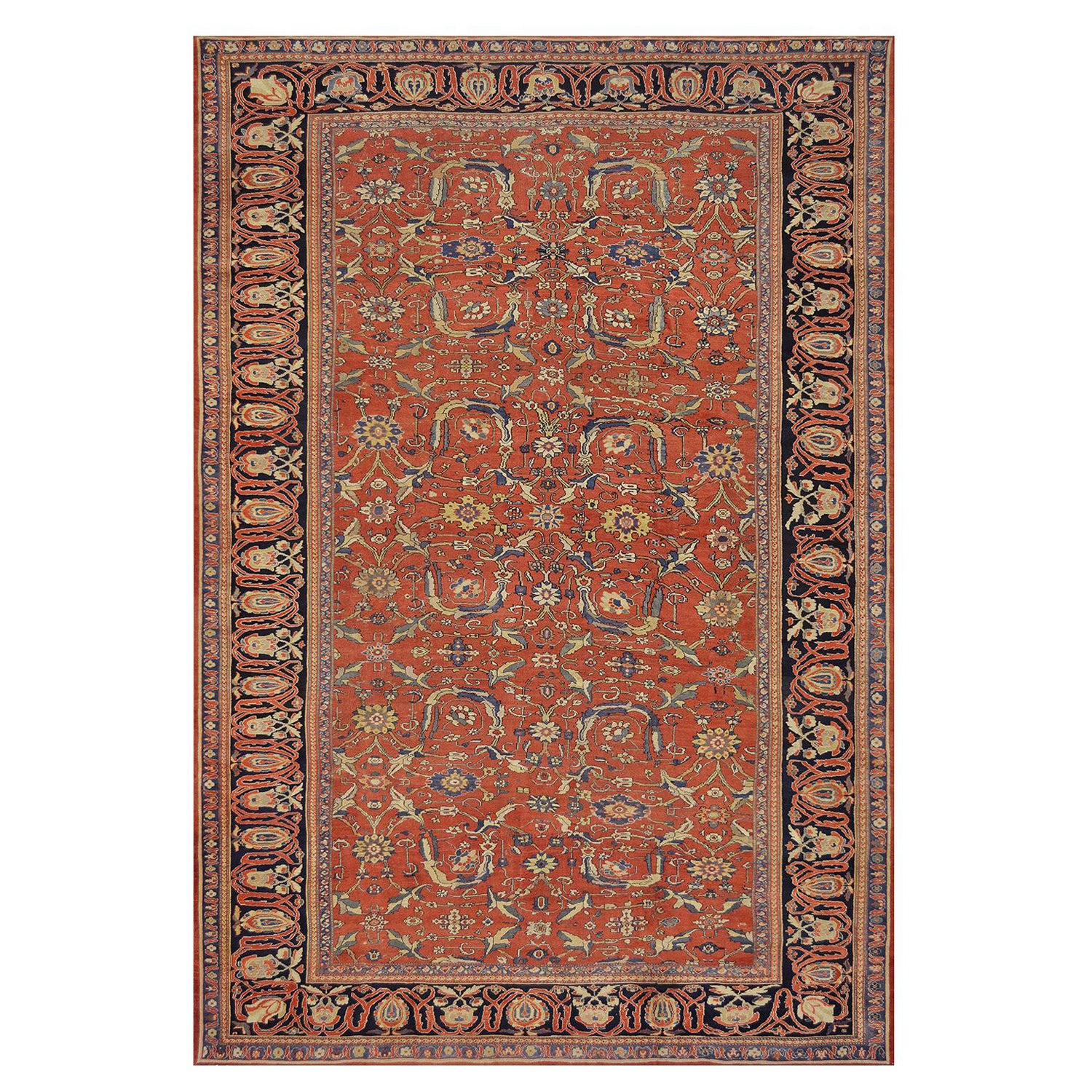 Tappeto Fereghan rosso floreale della Persia occidentale, tessuto a mano in lana alla fine del XIX secolo