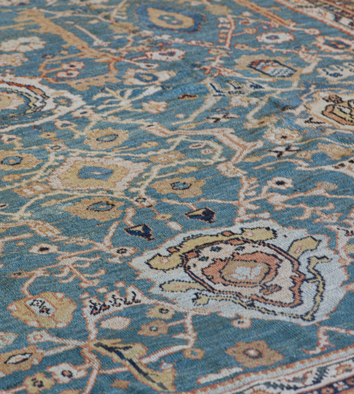 Persiano Sultanabad persiano blu floreale in lana tessuto a mano, circa fine XIX secolo in vendita