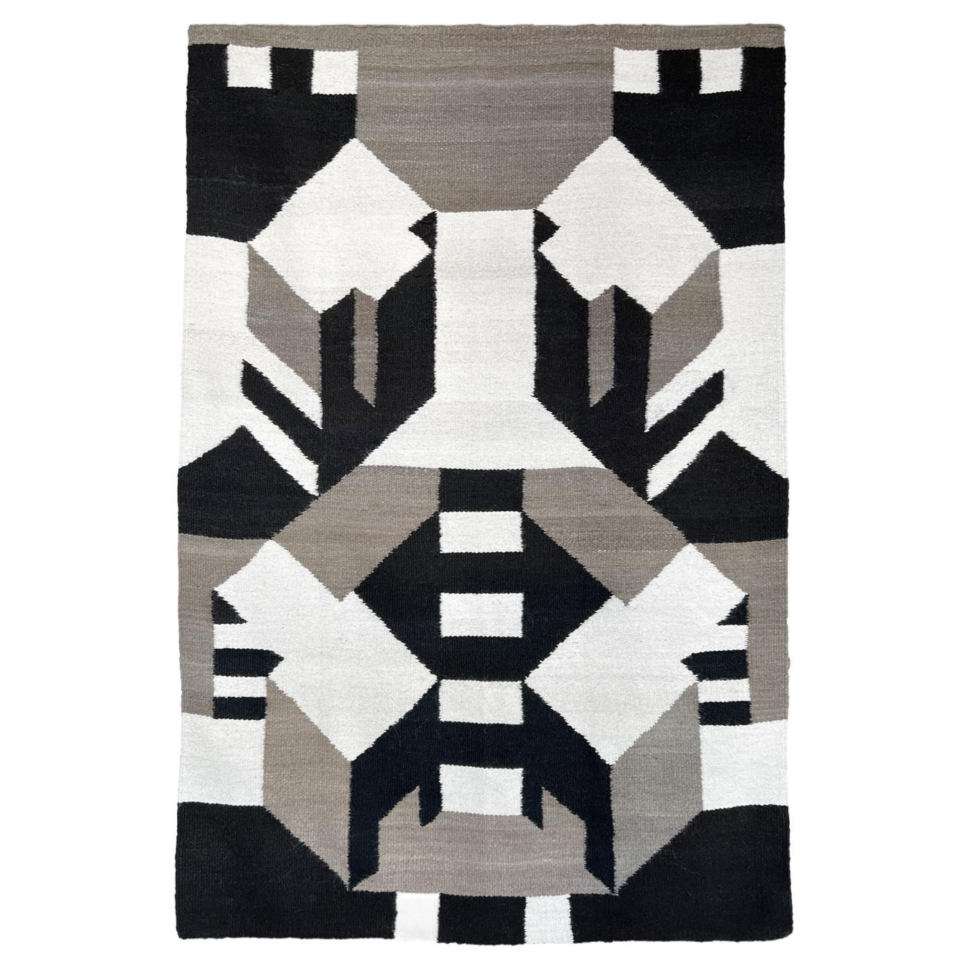 Hand-woven wool rug "Flattened City B" by Maria Sanchez For Sale