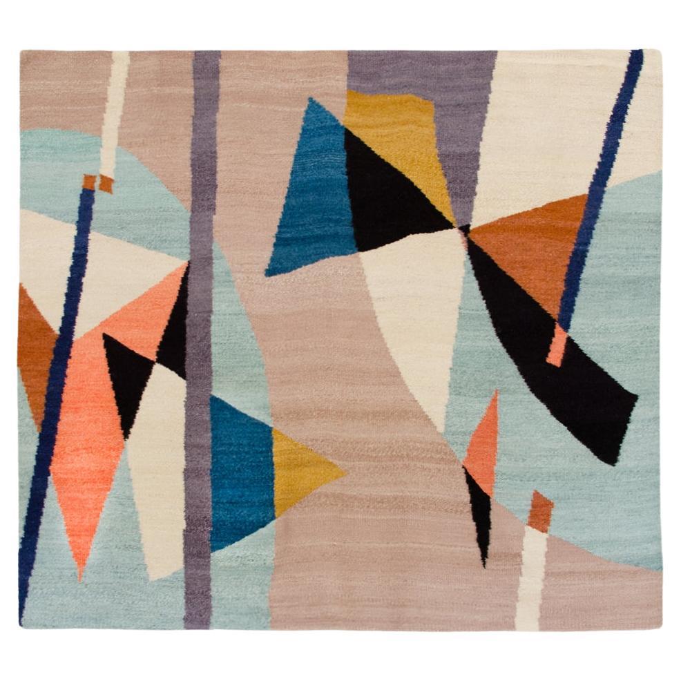 Hand-woven wool rug "Geometry" by Juan Del Prete For Sale