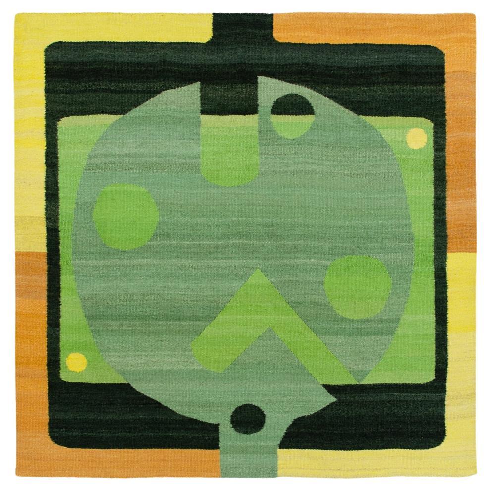 Hand-woven wool rug "Green Circuit" by Victor Grippo For Sale