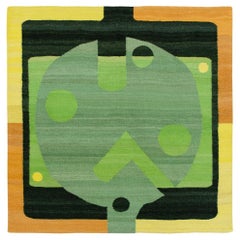 Hand-woven wool rug "Green Circuit" by Victor Grippo