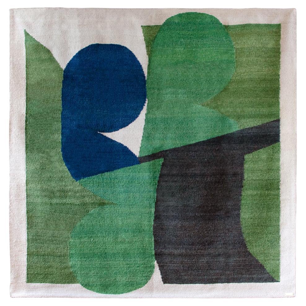 Handgewebter Wollteppich „Green Tones“ von Luis Wells im Angebot