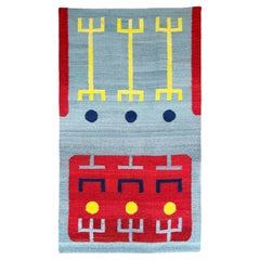 Hand-woven wool rug "Grey Circuit" by Victor Grippo