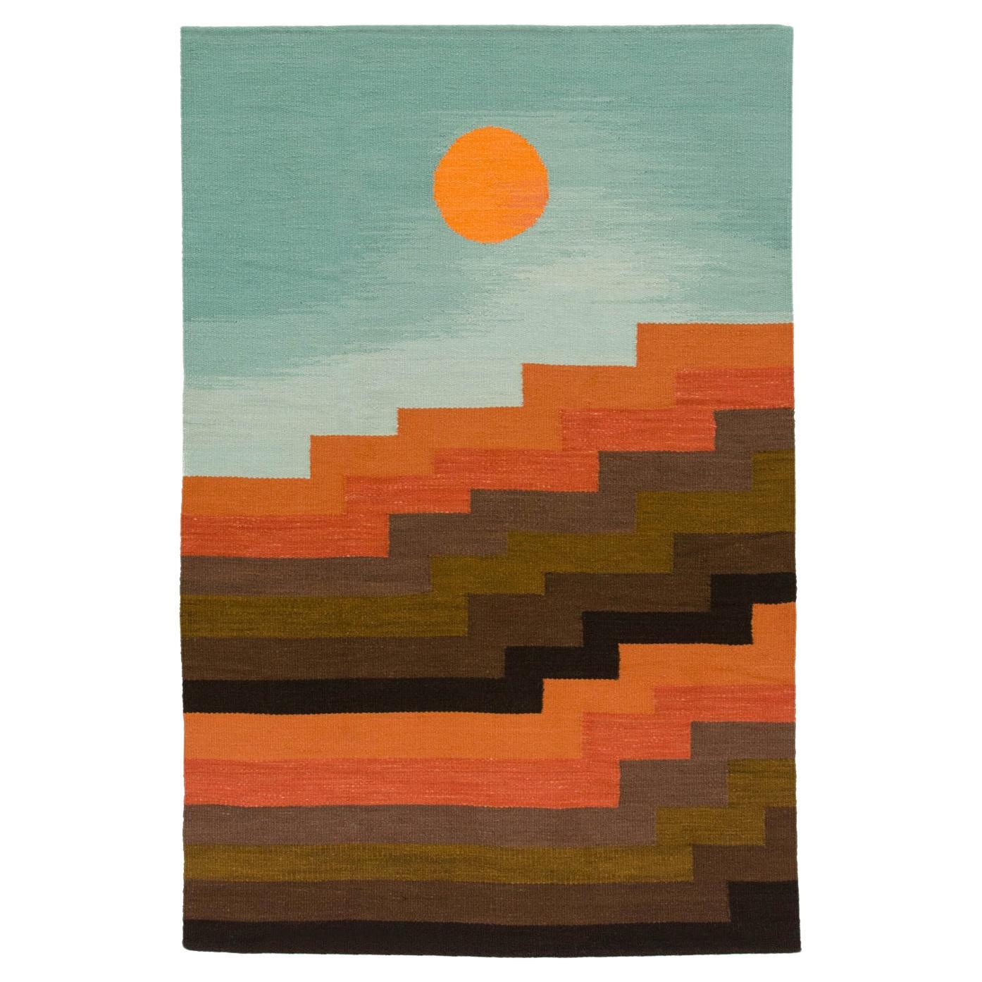 Hand-woven wool rug "Horizon" by Roberto Aizenberg