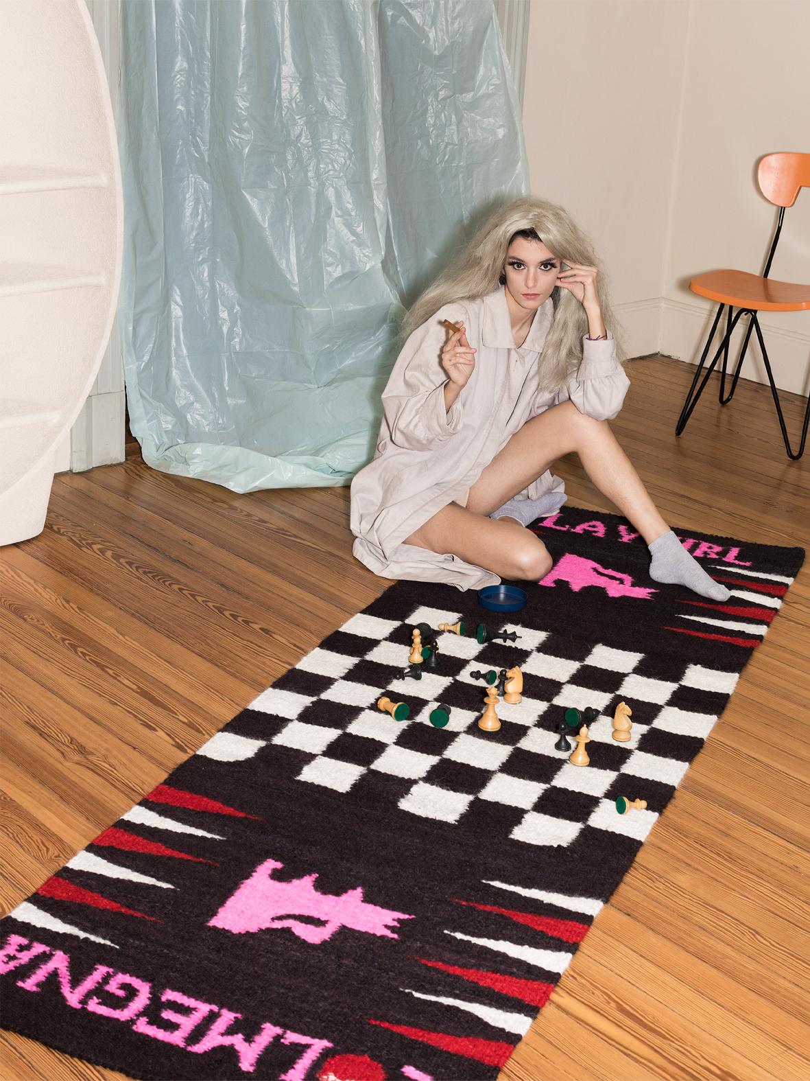 Adapted from the original design by Victoria Colmegna, Lady Colmegna Chess Rug, 2020.

Limited edition of 15 handmade and unique rugs.

LALANA RUGS is an applied arts initiative born from the desire to combine proposals by contemporary artists with