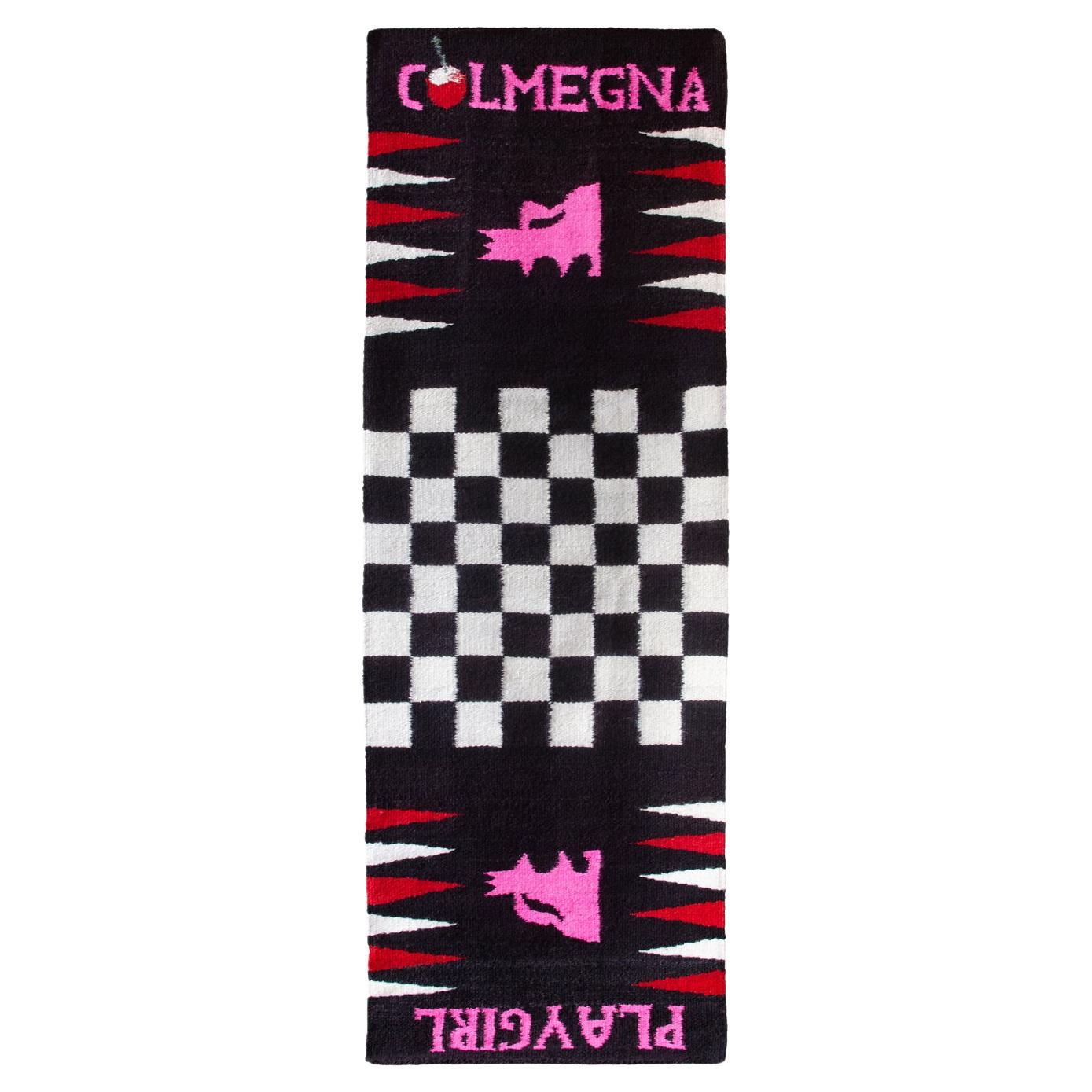 Hand-woven wool rug "Lady Colmegna Chess Rug" by Victoria Colmegna For Sale