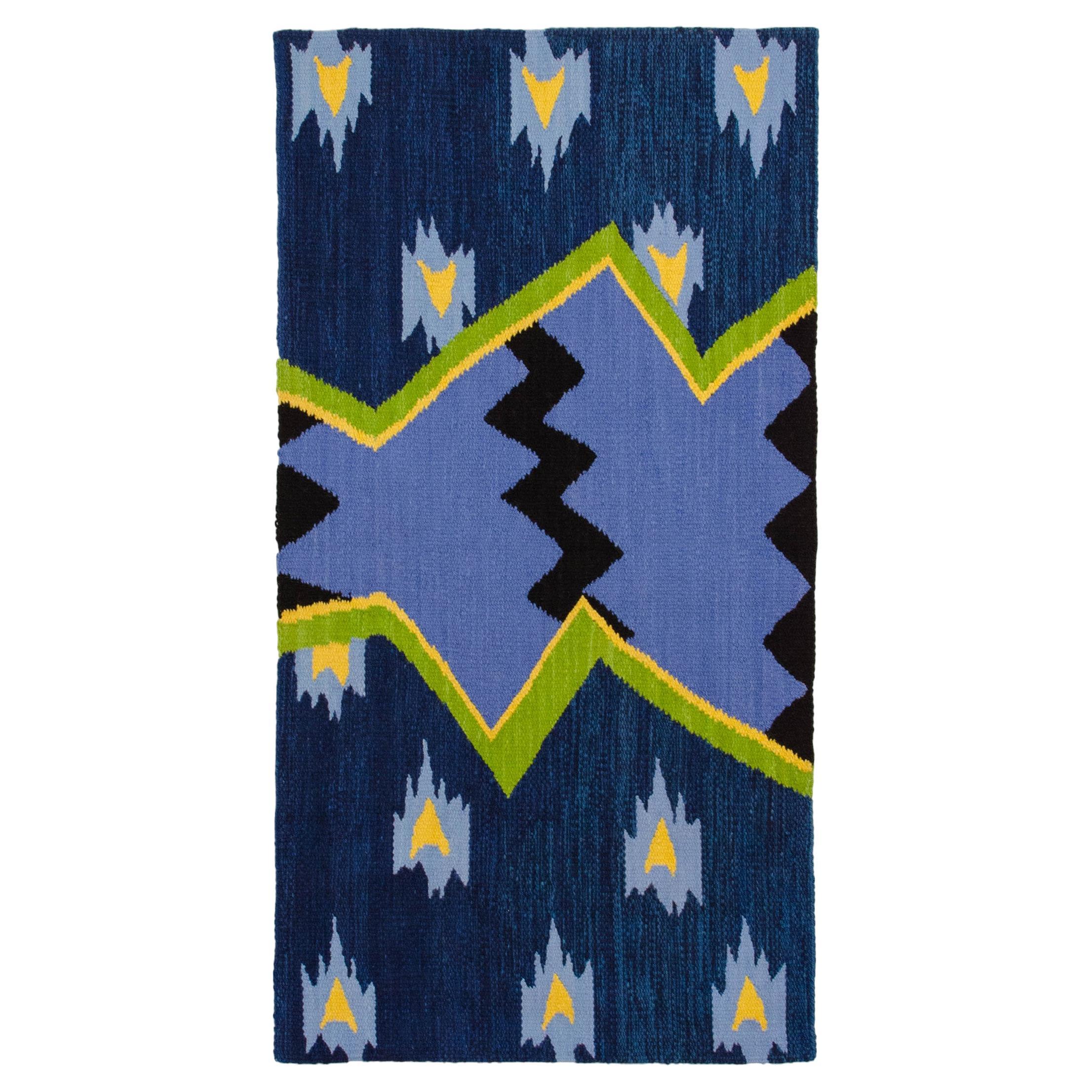 Hand-woven wool rug "Midnight Blue" by Stoppani Juan + Legavre Jean-Yves For Sale