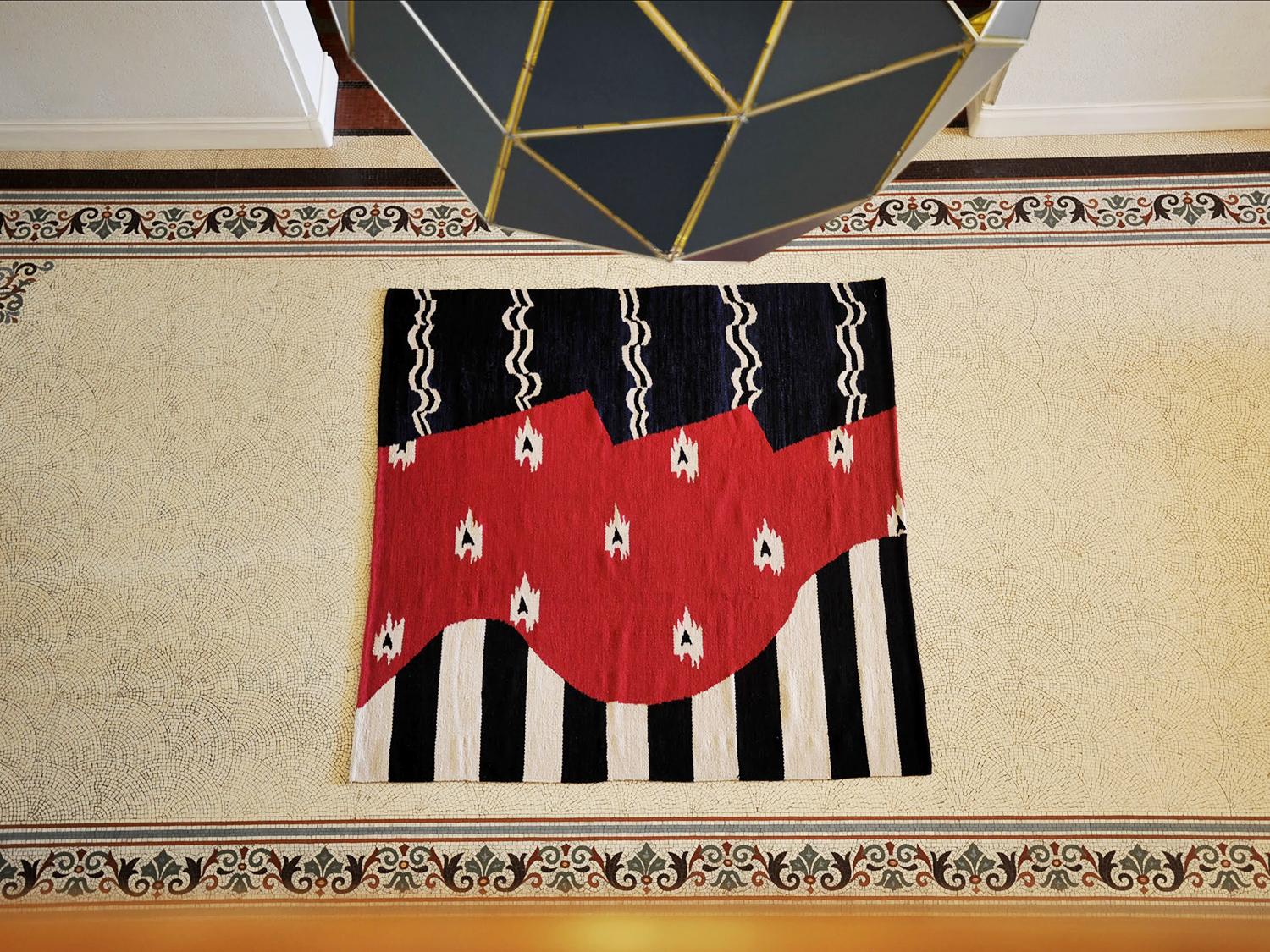 Adapted from the original artwork by Juan Stoppani & Jean-Yves Legavre, Poncho, 2015.

LALANA RUGS is an applied arts initiative born from the desire to combine proposals by contemporary artists with traditional local techniques and noble materials.