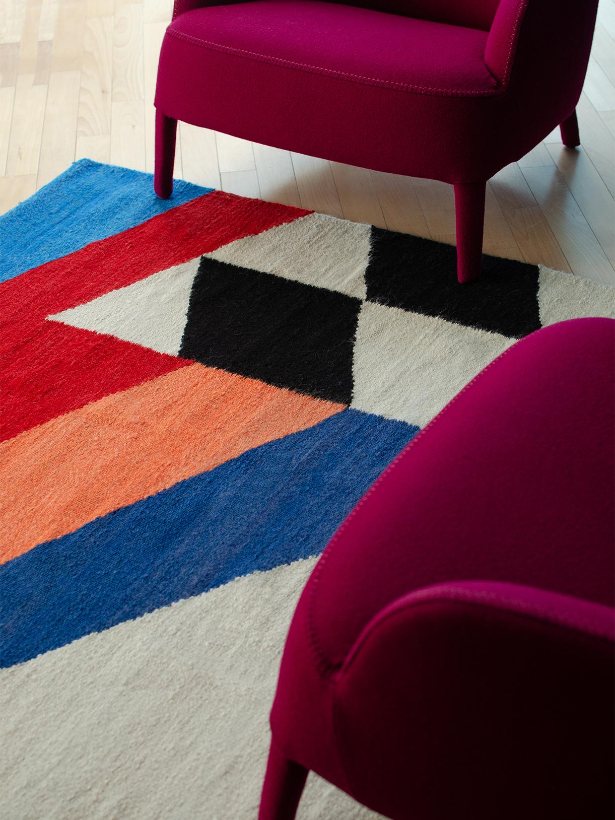 Adapted from the original artwork by Kenneth Kemble, Unititled, 1966.

Limited edition of 15 handmade and unique rugs.  

LALANA RUGS is an applied arts initiative born from the desire to combine proposals by contemporary artists with traditional