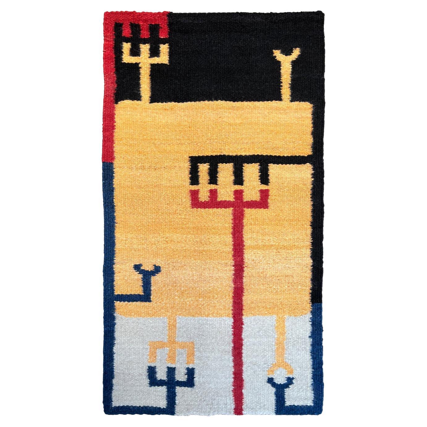 Hand-woven wool rug "Yellow Circuit" by Victor Grippo For Sale