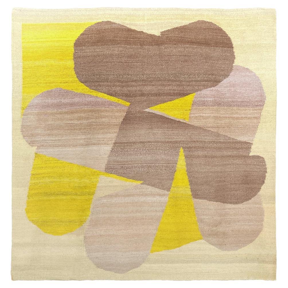Hand-woven wool rug "Yellow Tones" by Luis Wells For Sale