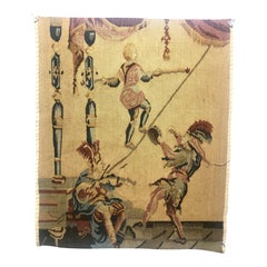 Hand-Woven Wool Tapestry Fragment, Musicians & Tightrope Art