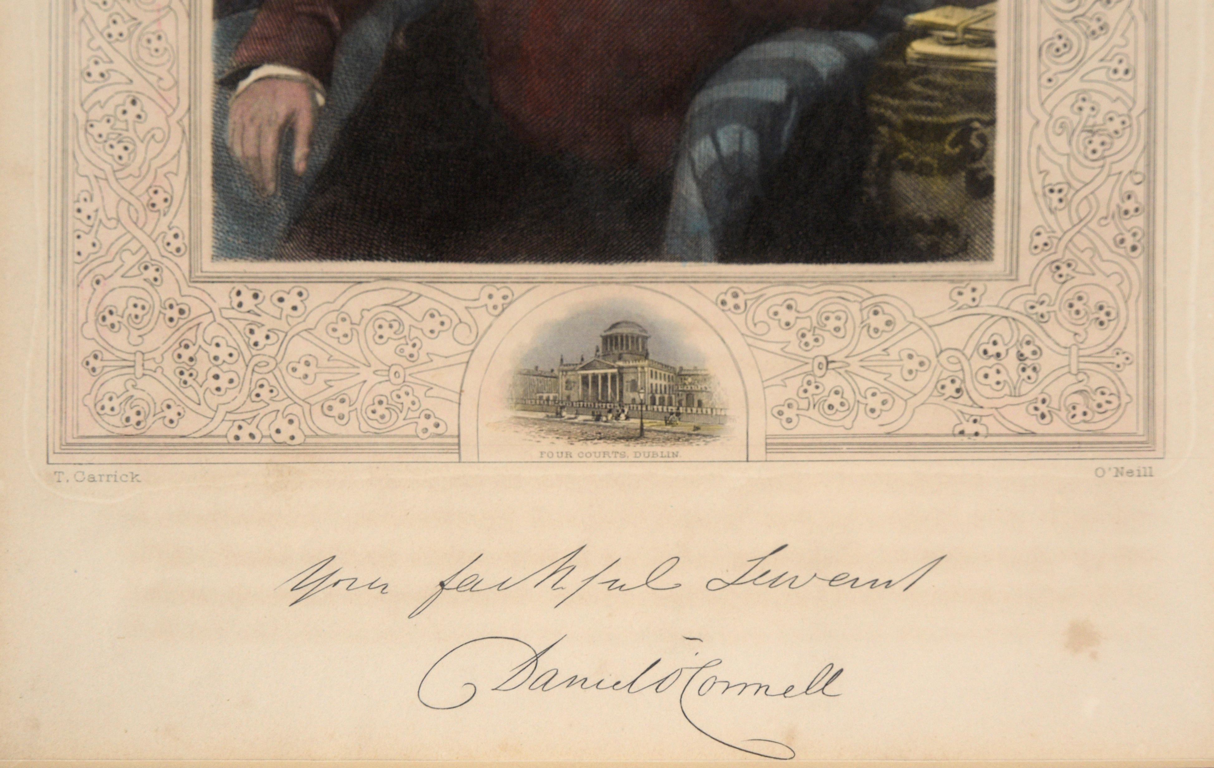 Irish Hand Written Letter from Daniel O'Connell, with Portrait Engraving by O'Neil For Sale