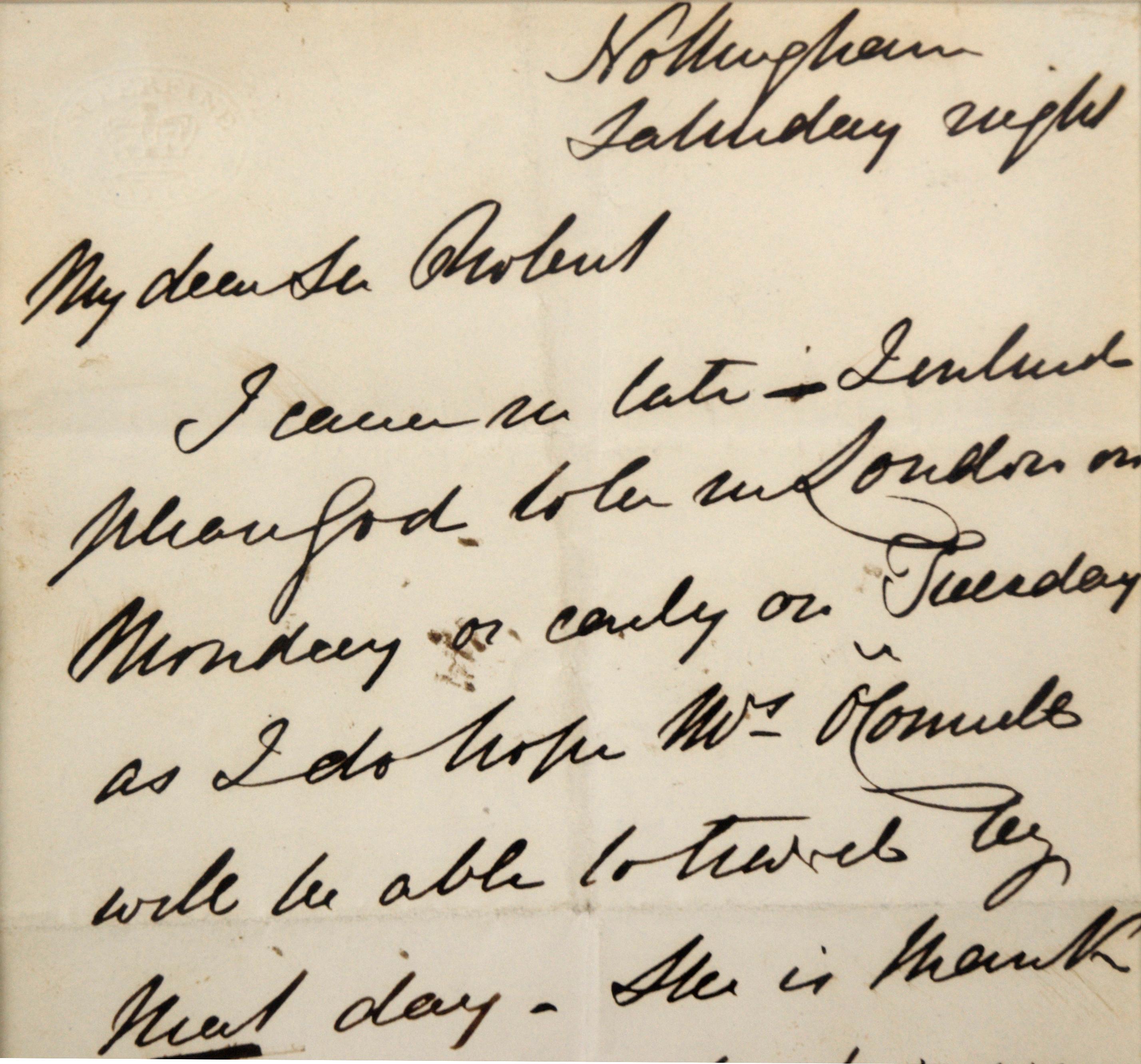 Etched Hand Written Letter from Daniel O'Connell, with Portrait Engraving by O'Neil