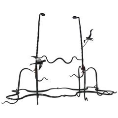 Vintage Hand Wrought, Blacksmith Made Surrealist Nouveau Hanging Iron Pot Rack