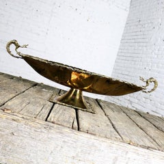 Bol à compote de centre de table en laiton forgé à la main avec détails moulés et poignées en forme de dragon