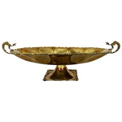 Hand-Wrought Brass Centerpiece Compote Bowl with Cast Details and Dragon Handles