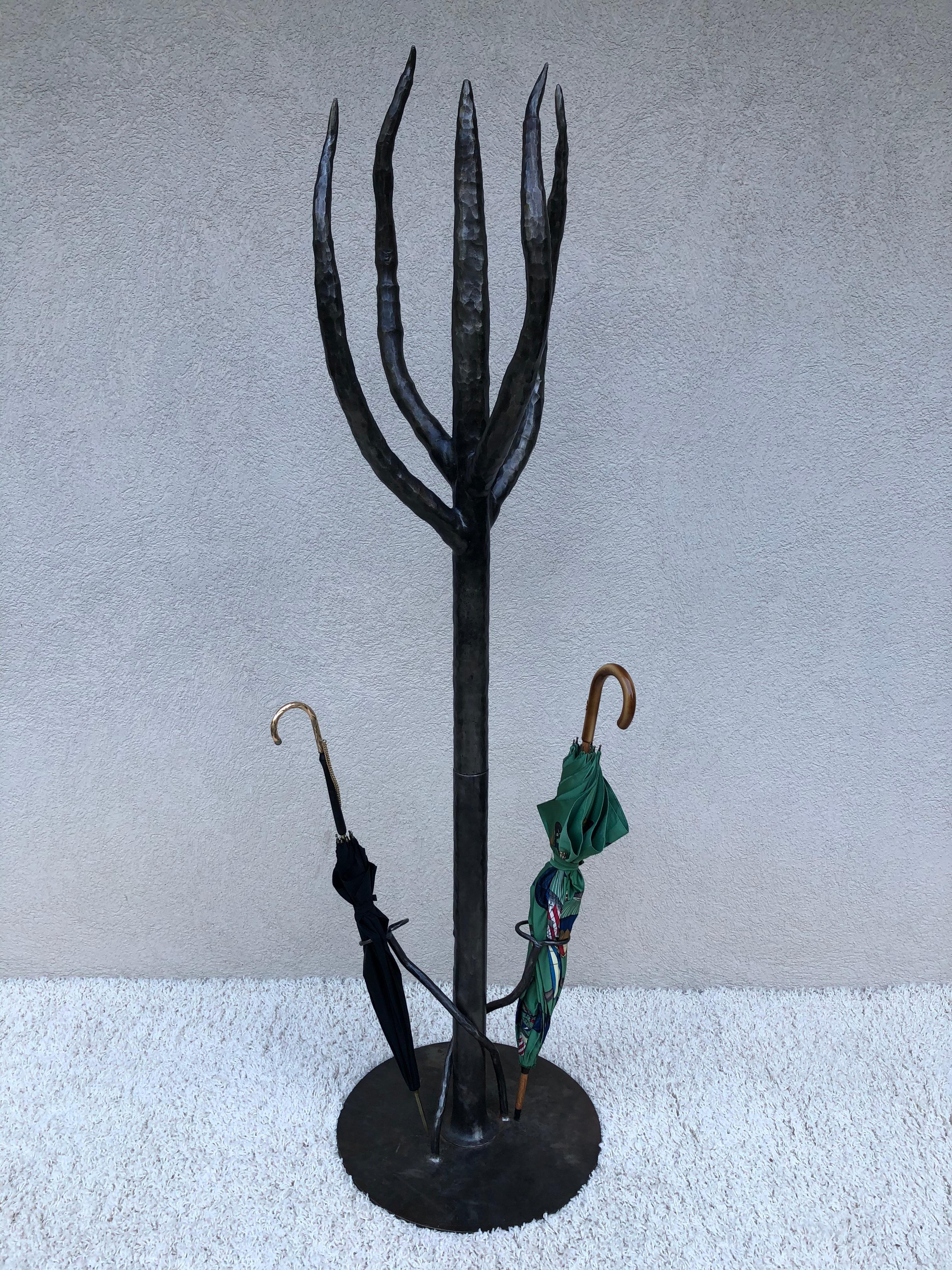 American Handwrought Cactus Coat Hall Tree /Umbrella Stand Entrance Sculpture For Sale