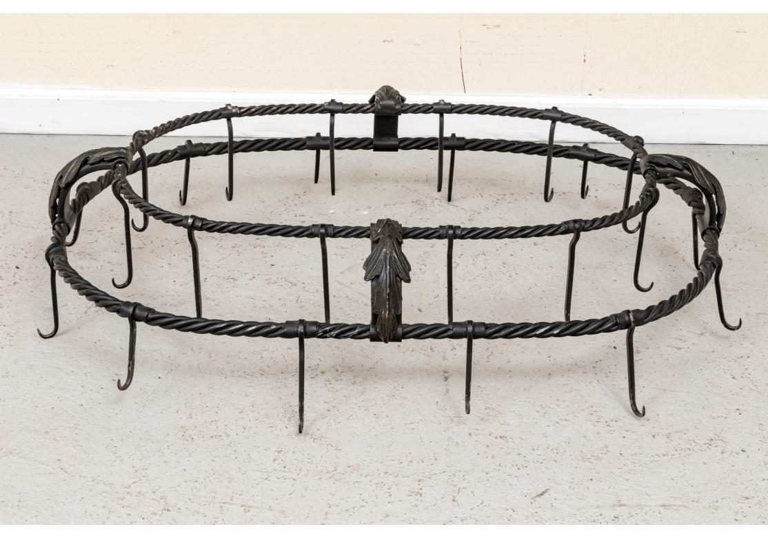 Rustic Hand Wrought Hanging Iron Pot Rack For Sale