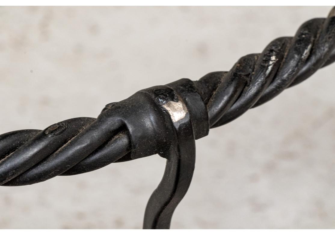 Hand Wrought Hanging Iron Pot Rack In Fair Condition For Sale In Bridgeport, CT