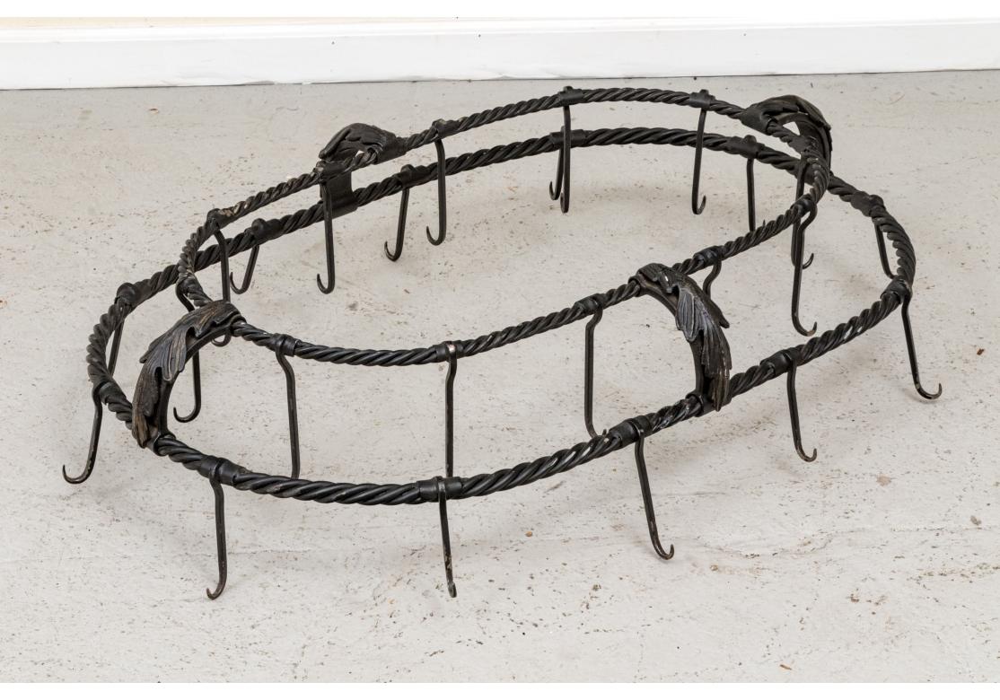 Contemporary Hand Wrought Hanging Iron Pot Rack For Sale