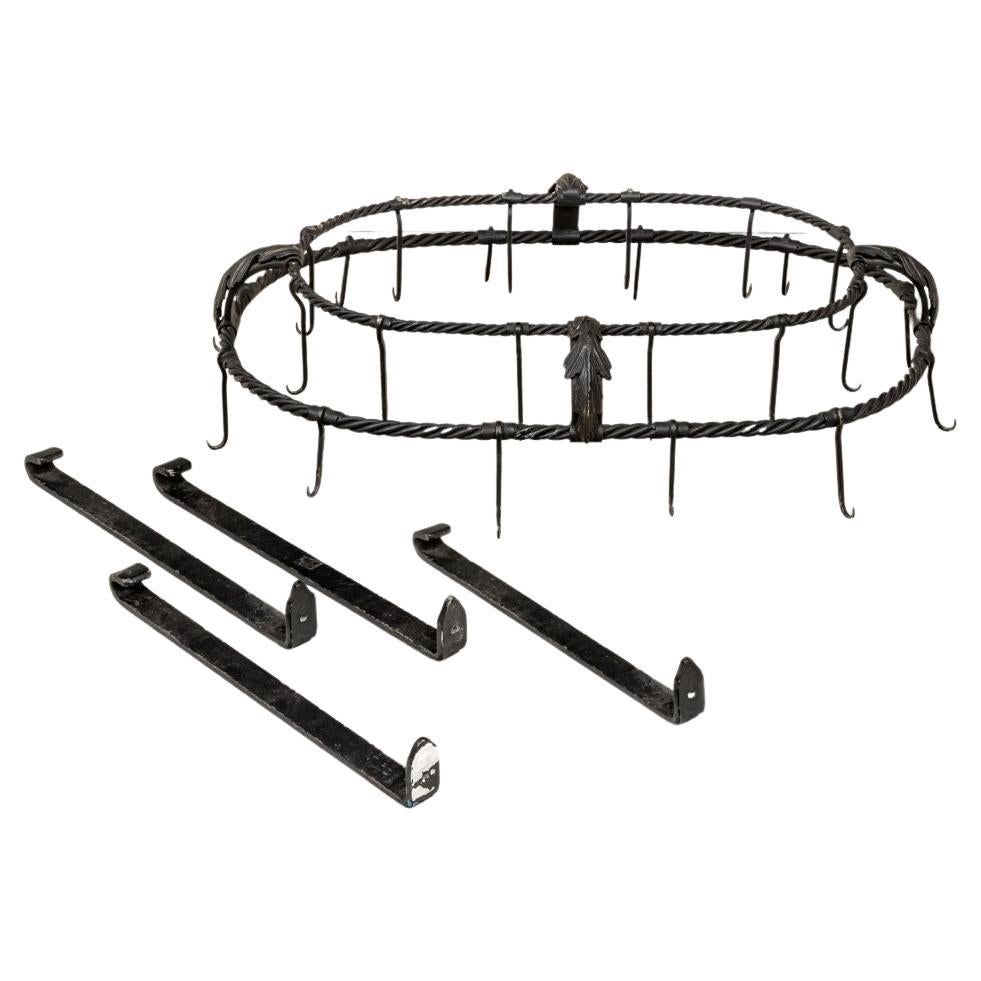 Hand Wrought Hanging Iron Pot Rack For Sale