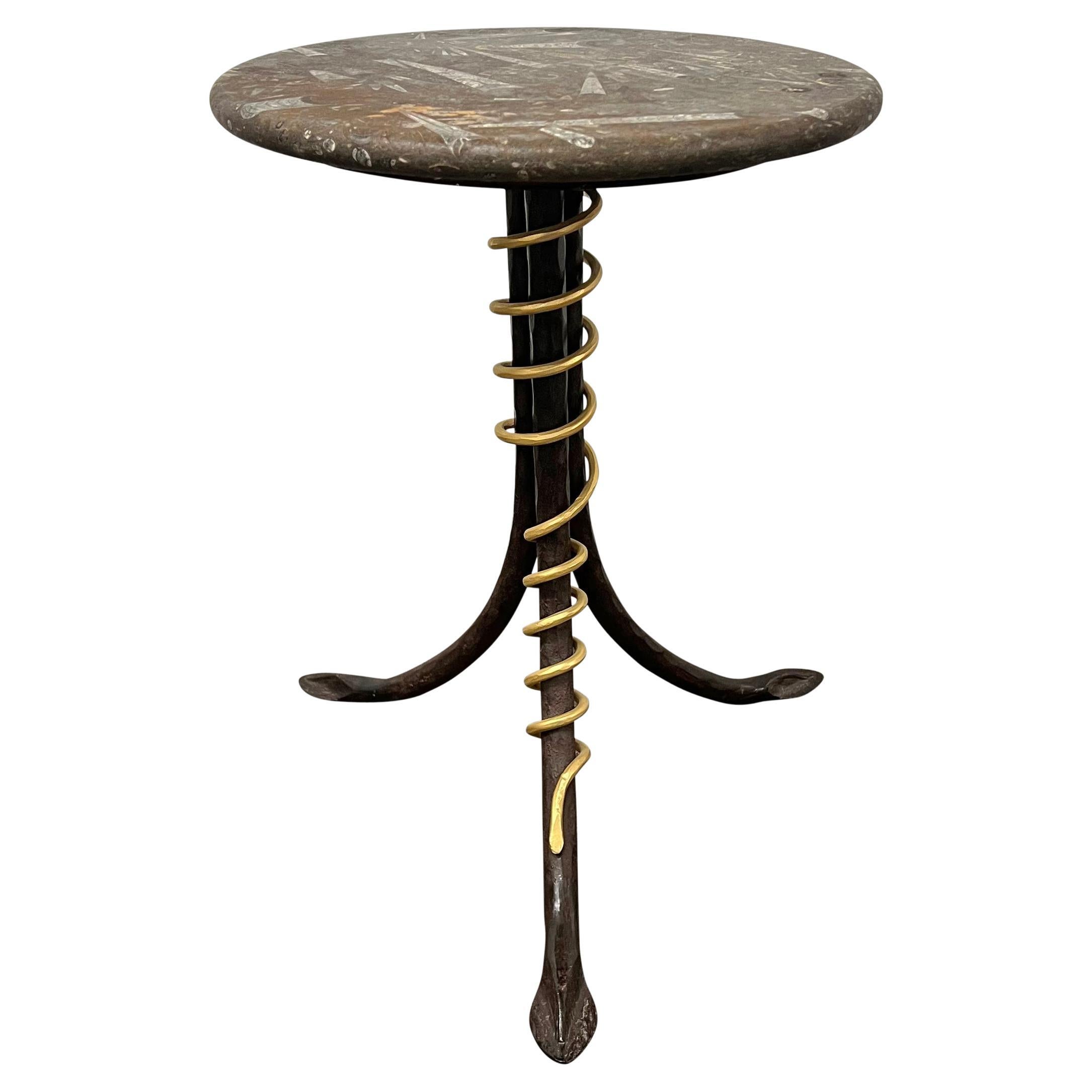 Oval Coffee Table in Wrought Iron and Stone from the Ardoise Mid