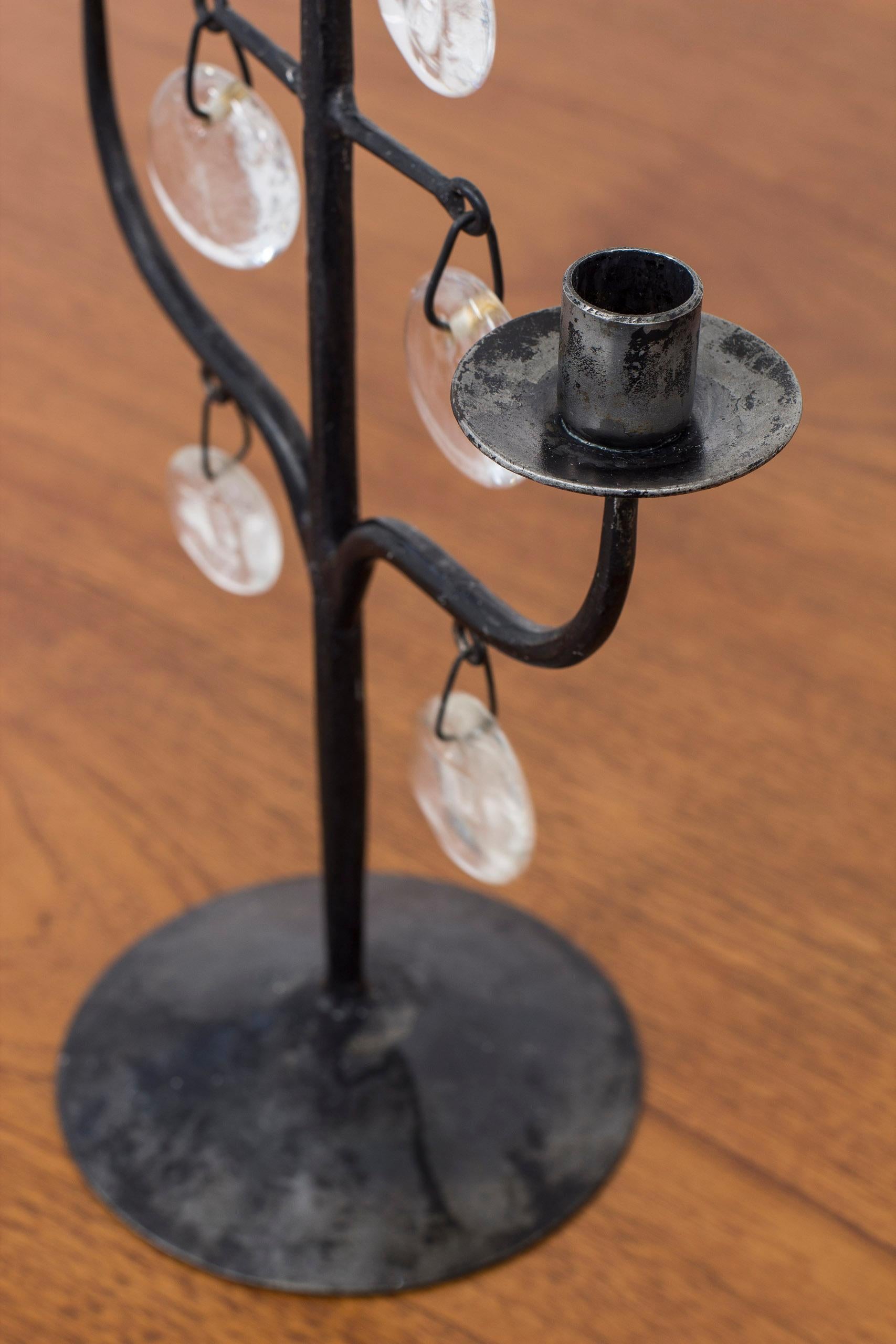 hand wrought Iron and glass candelabra by Erik Höglund , Boda Smide, 1950s For Sale 2